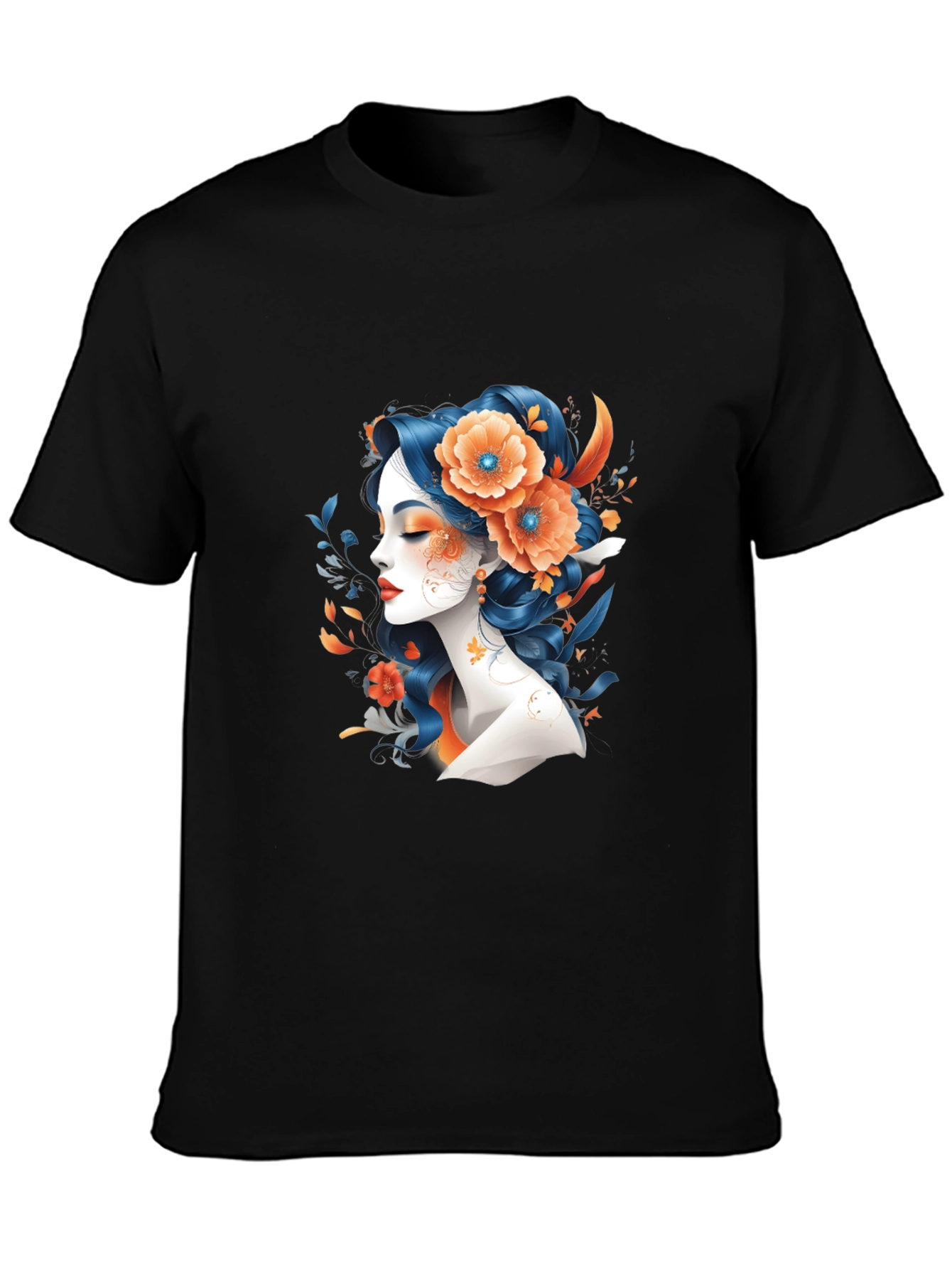 Floral Woman Graphic Tee - Black T-Shirt