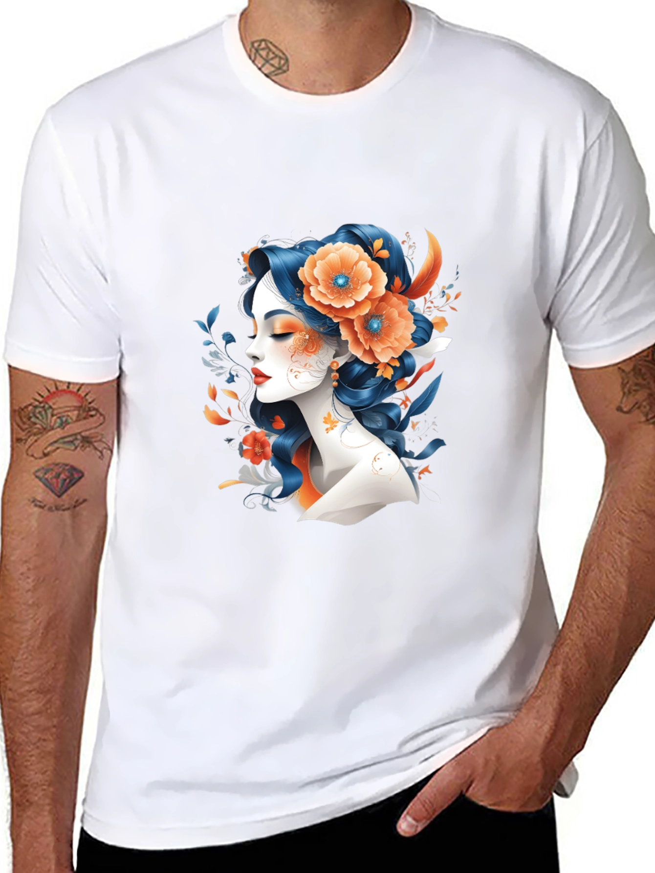 Floral Woman Graphic Tee - Black T-Shirt