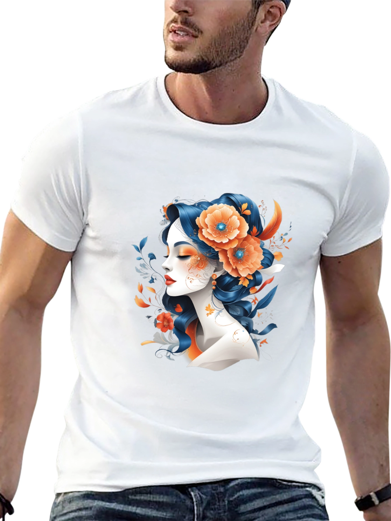 Floral Woman Graphic Tee - Black T-Shirt