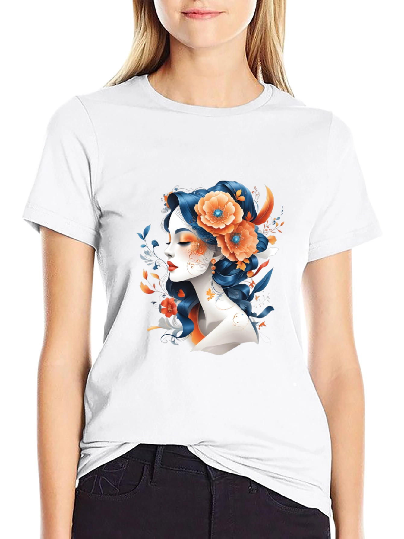 Floral Woman Graphic Tee - Black T-Shirt