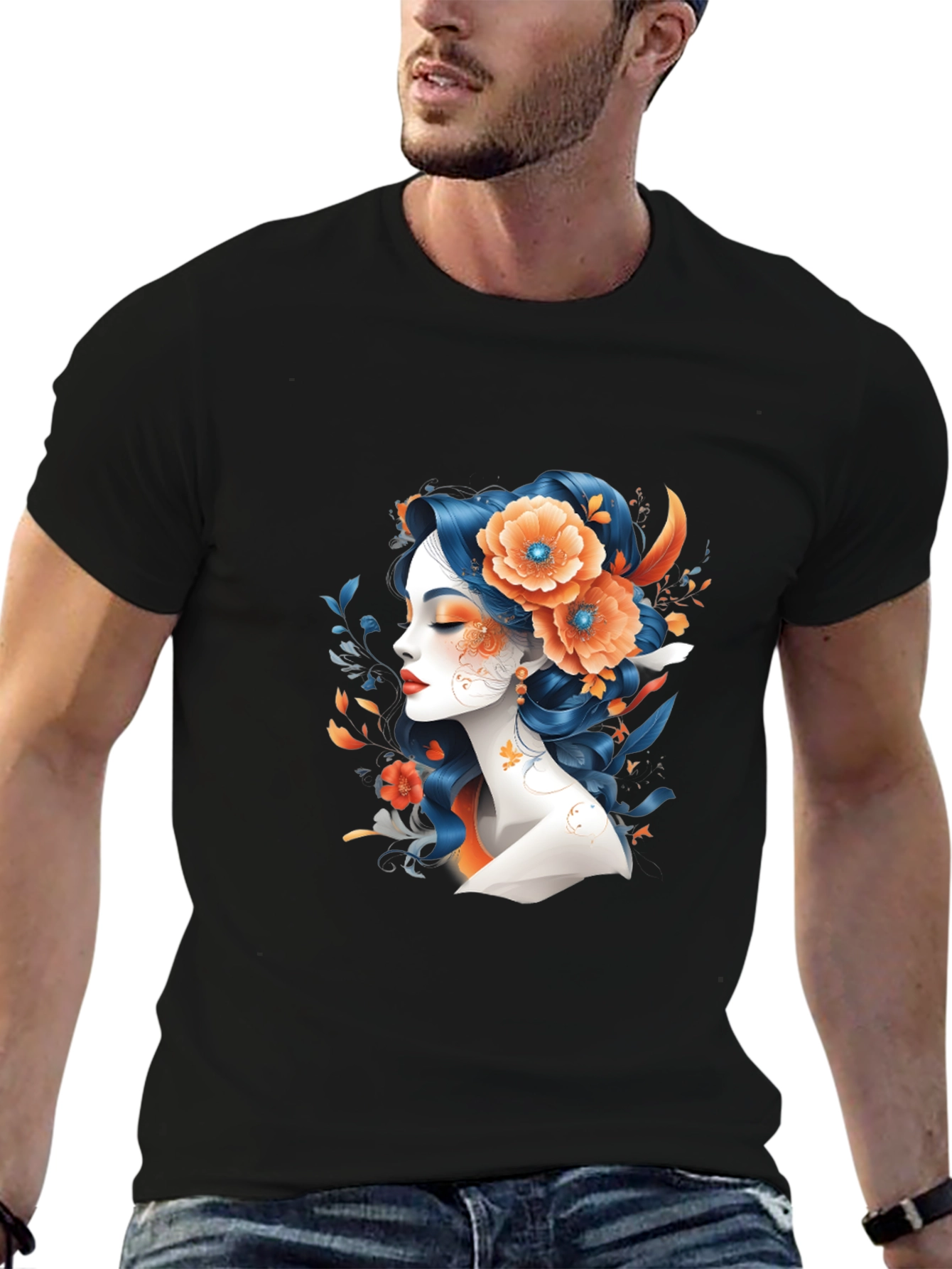 Floral Woman Graphic Tee - Black T-Shirt