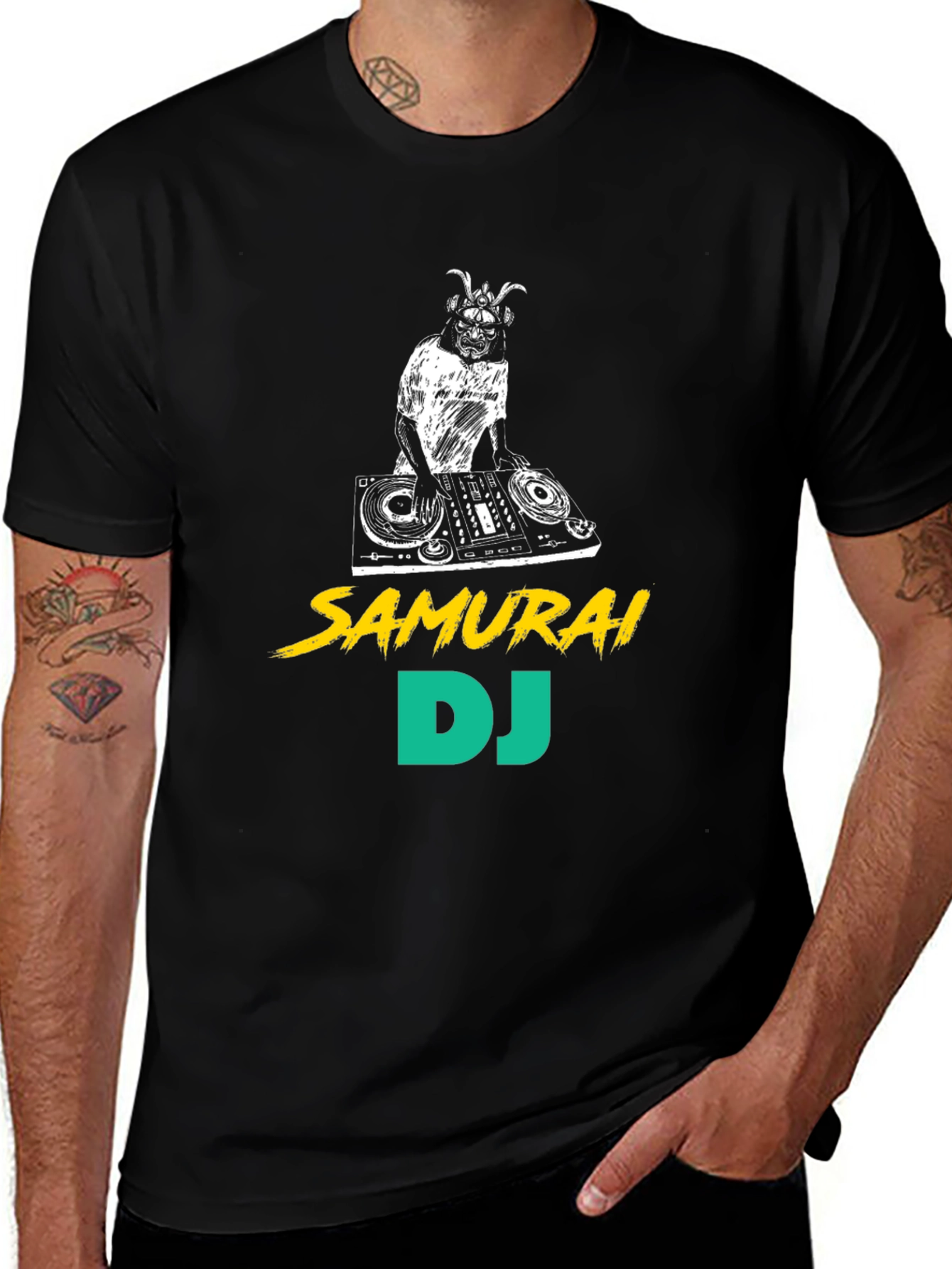 Samurai DJ Black T-Shirt - Unique Graphic Tee