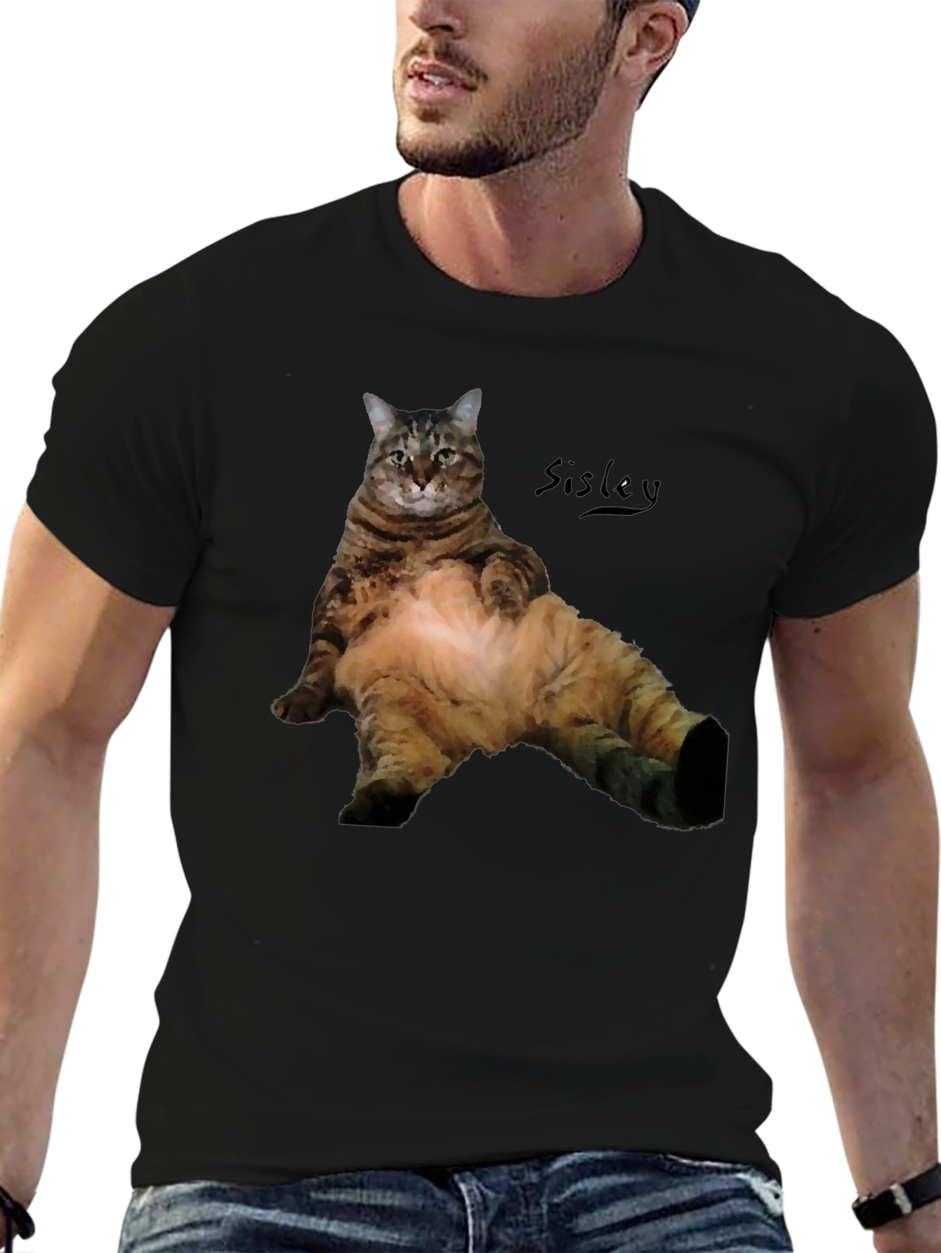 Relaxed Cat Graphic T-Shirt - Mens Black Tee