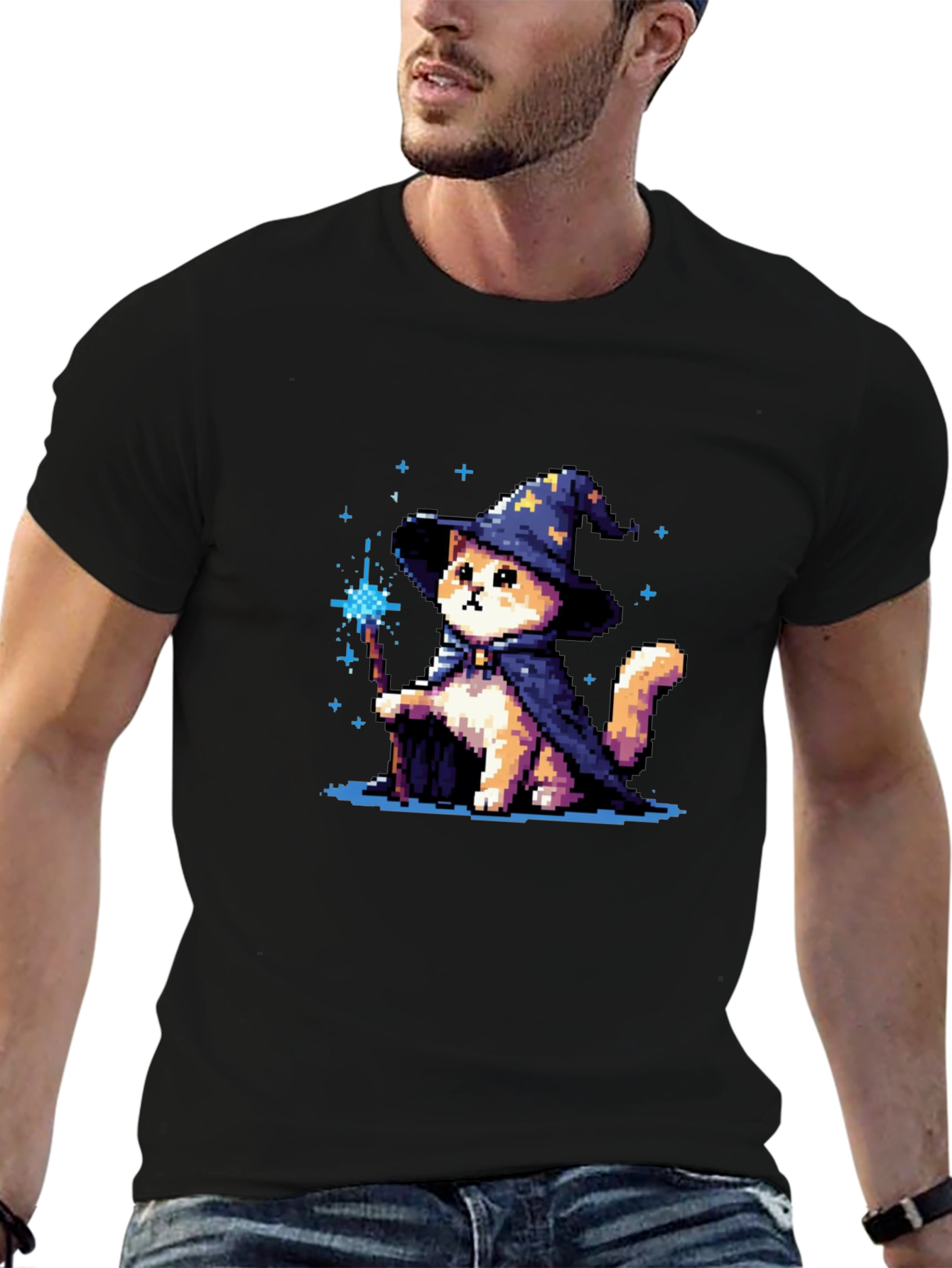 Wizard Cat T-Shirt - Pixel Art Magic