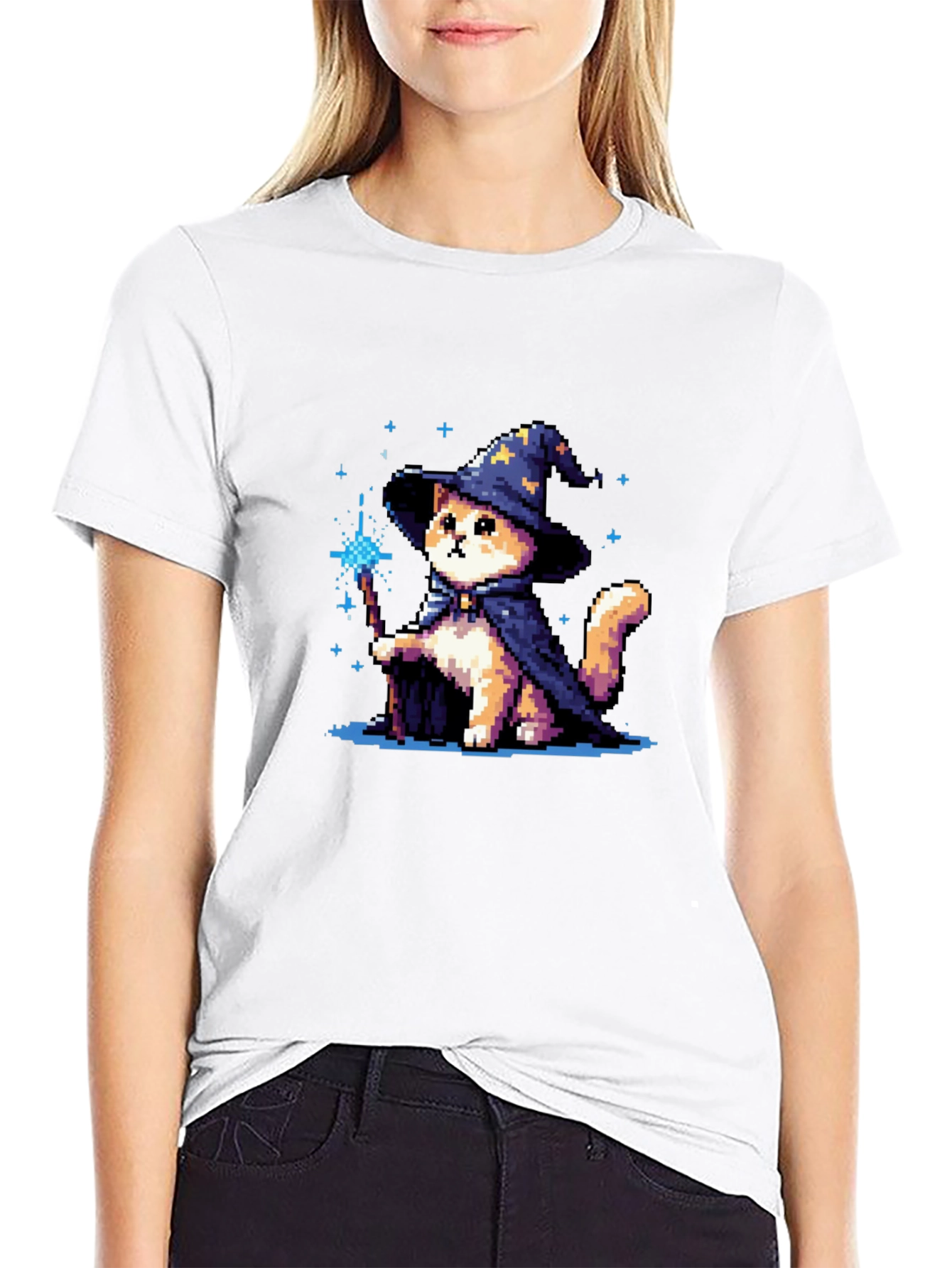 Wizard Cat T-Shirt - Pixel Art Magic