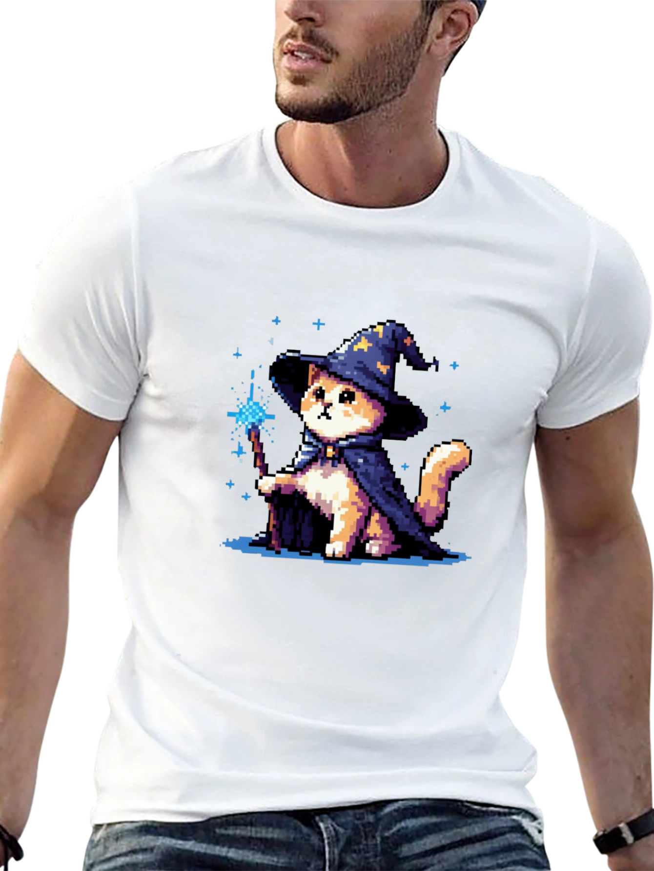Wizard Cat T-Shirt - Pixel Art Magic