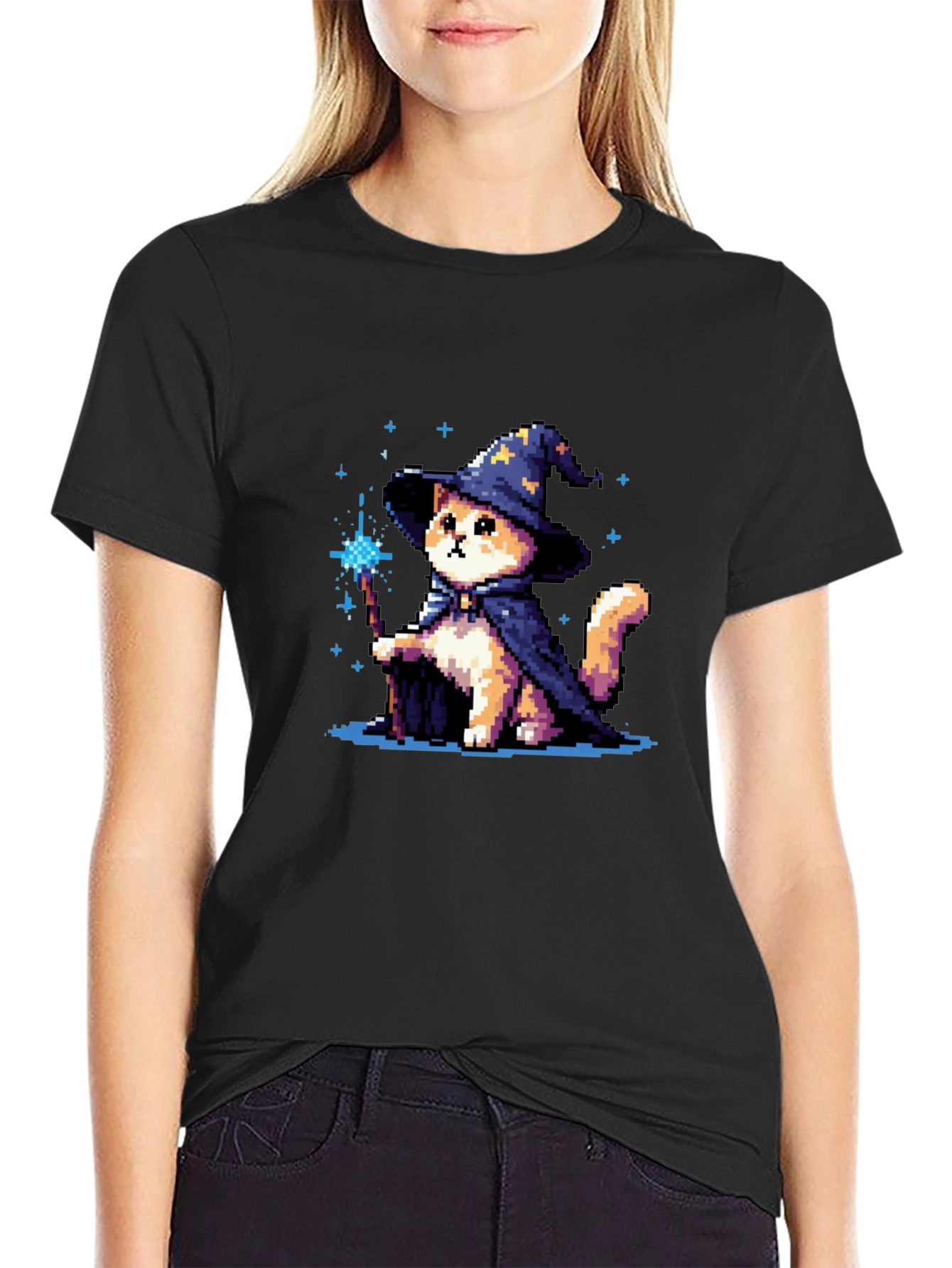 Wizard Cat T-Shirt - Pixel Art Magic