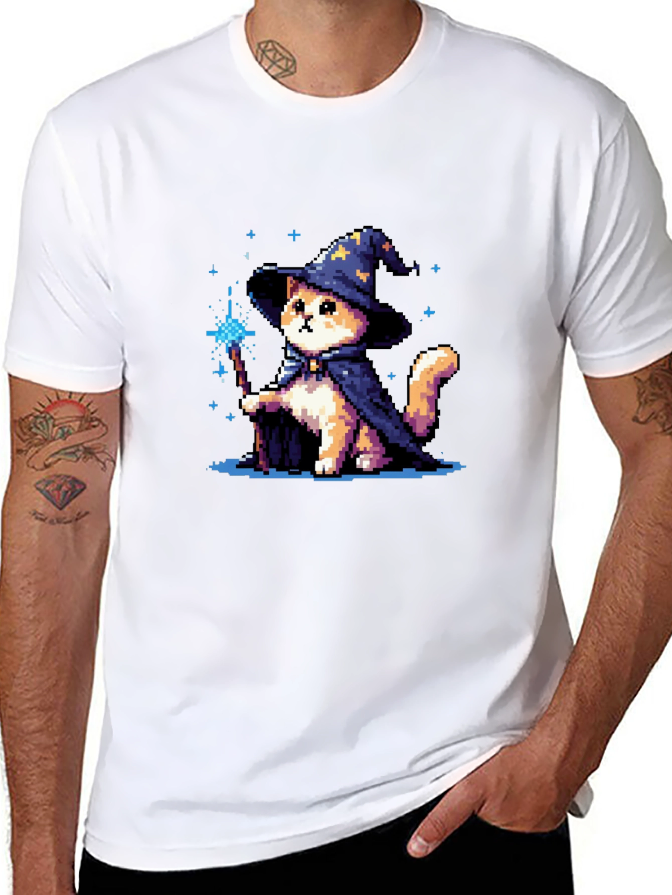 Wizard Cat T-Shirt - Pixel Art Magic