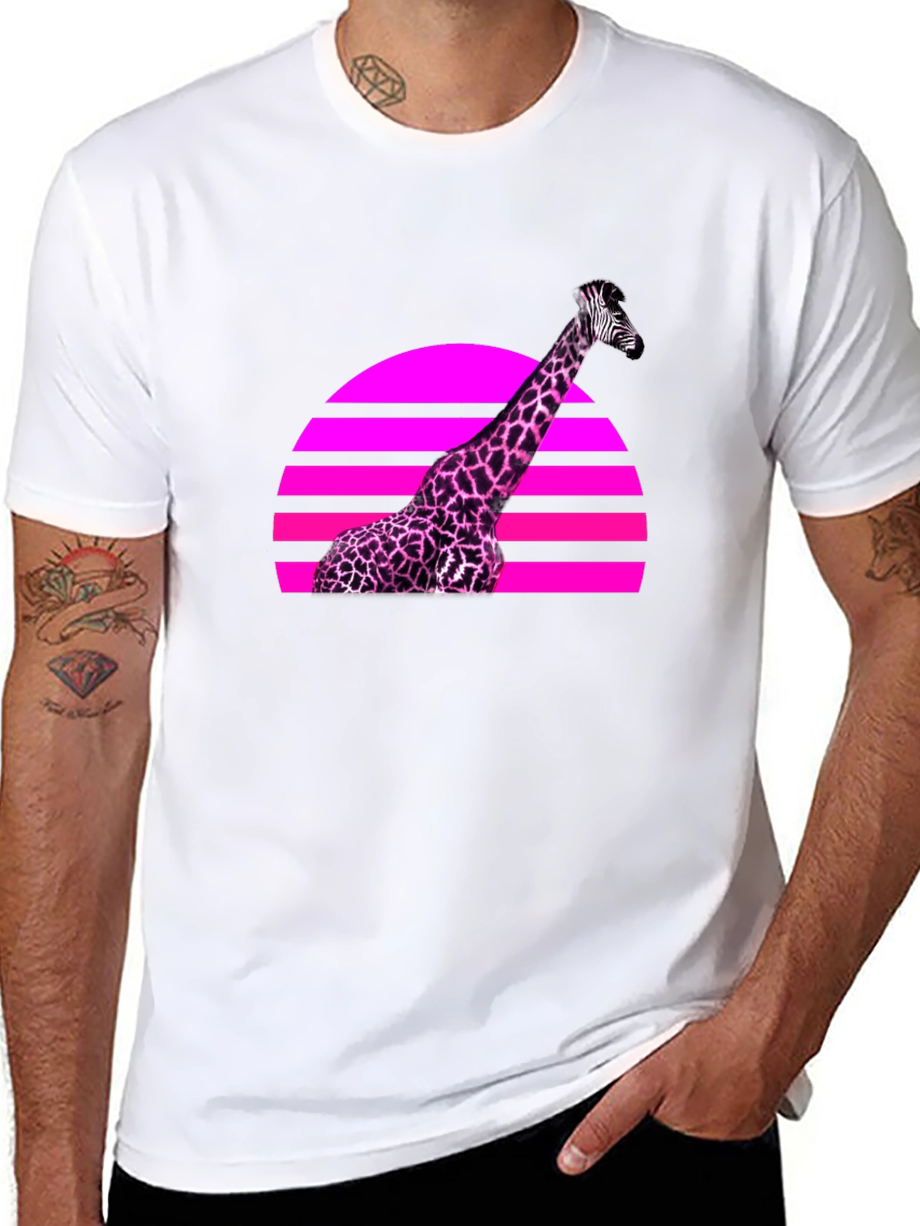 Retro Giraffe Sunset Graphic Tee - Black