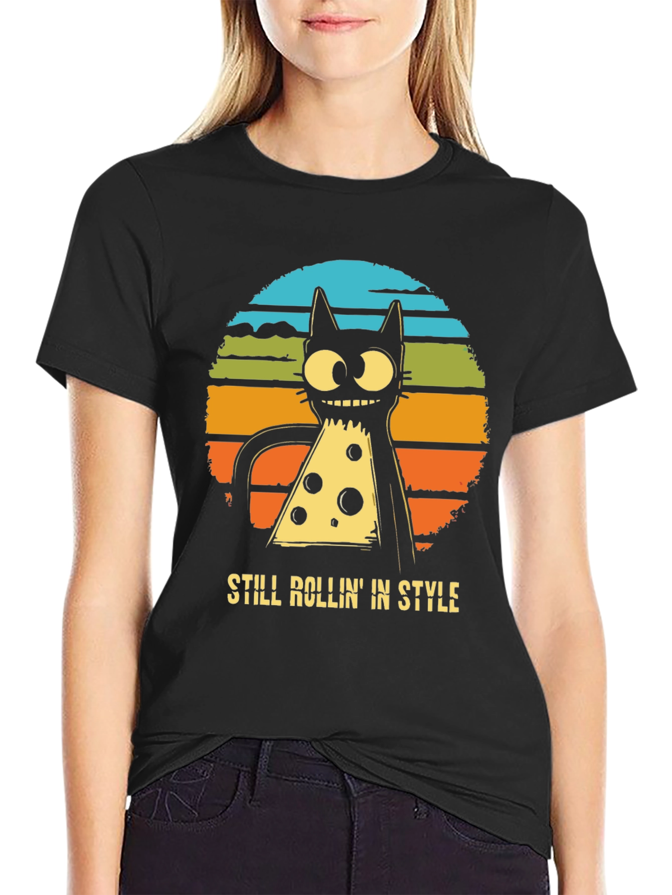Retro Pizza Cat T-Shirt - Still Rollin in Style