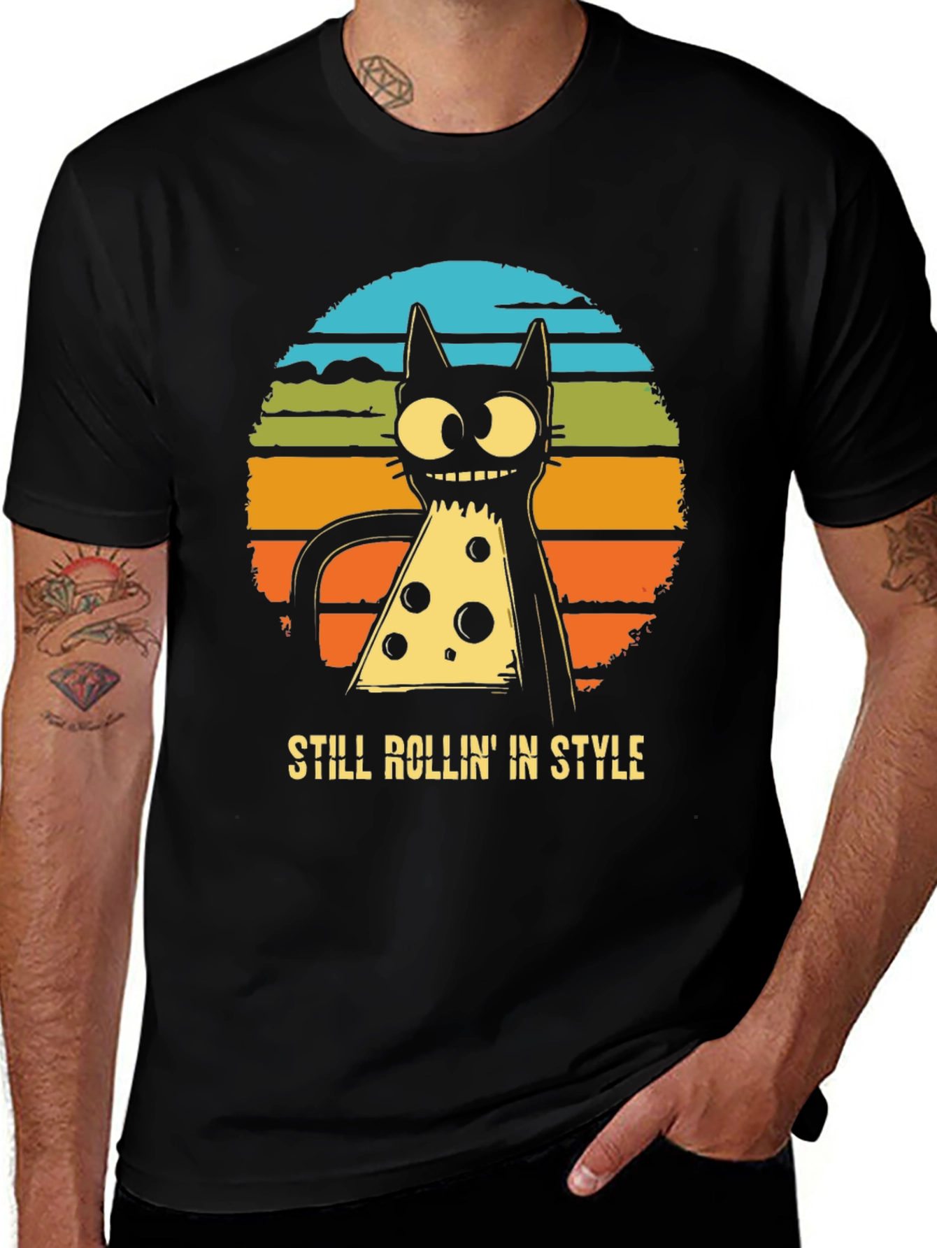 Retro Pizza Cat T-Shirt - Still Rollin in Style