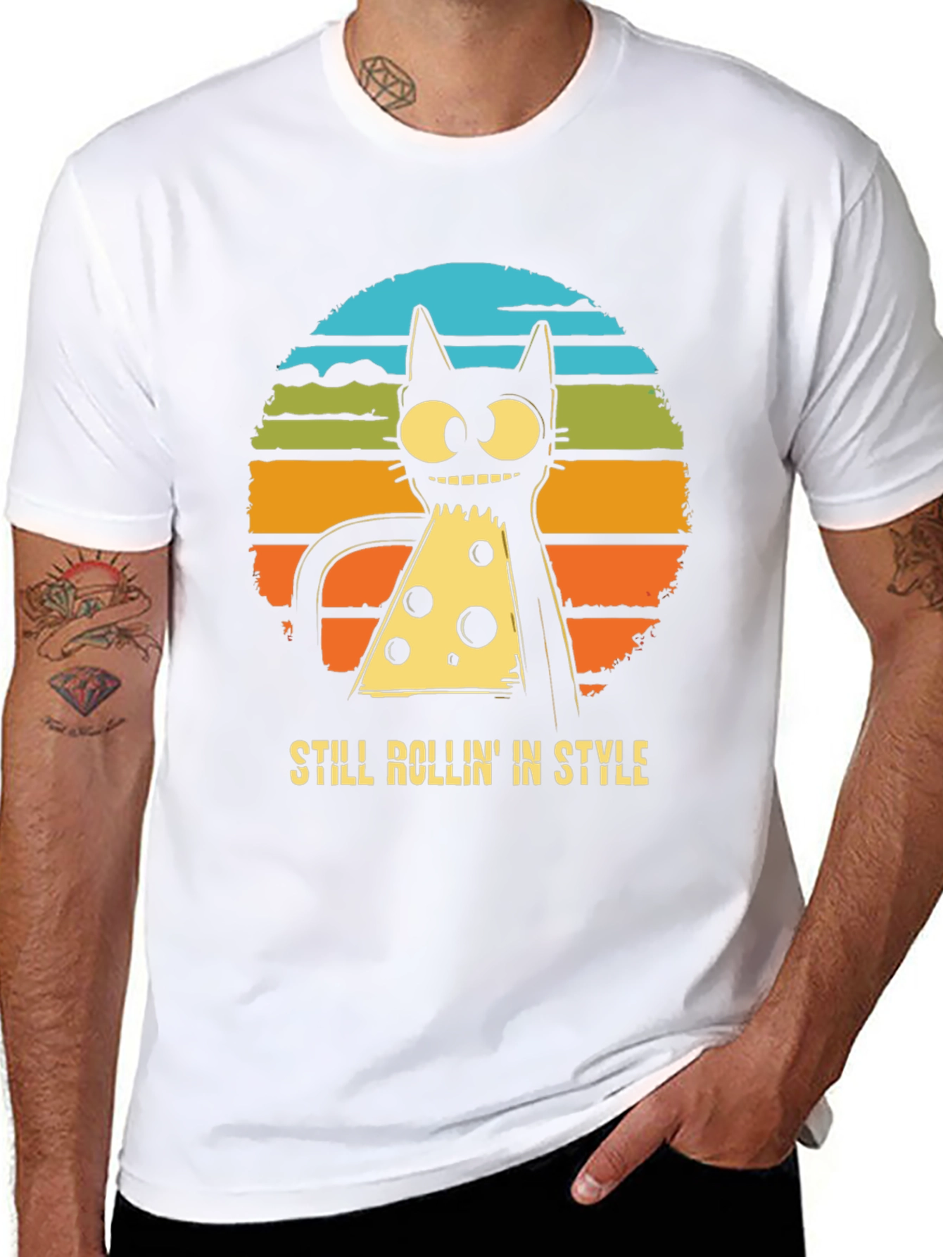 Retro Pizza Cat T-Shirt - Still Rollin in Style