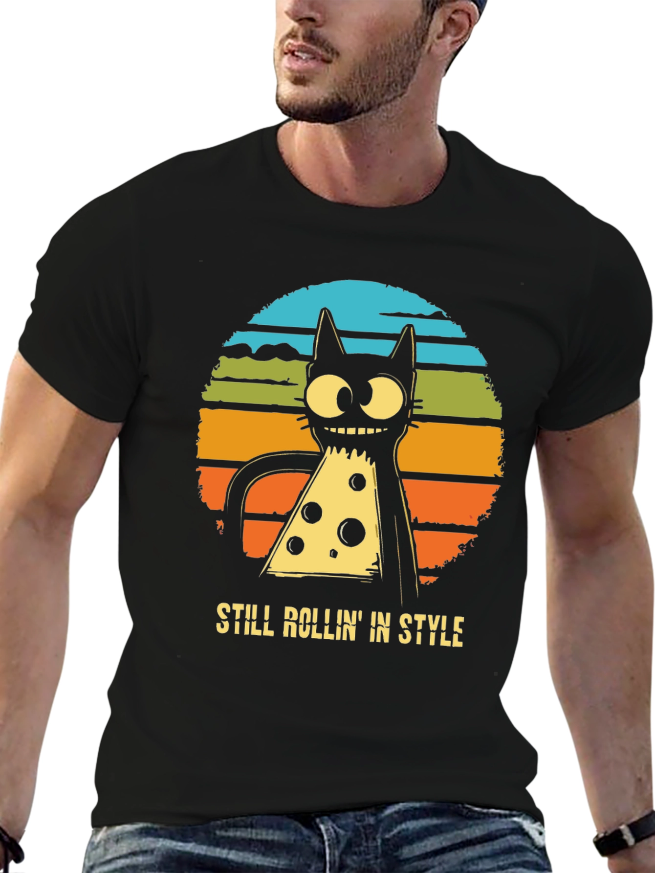 Retro Pizza Cat T-Shirt - Still Rollin in Style