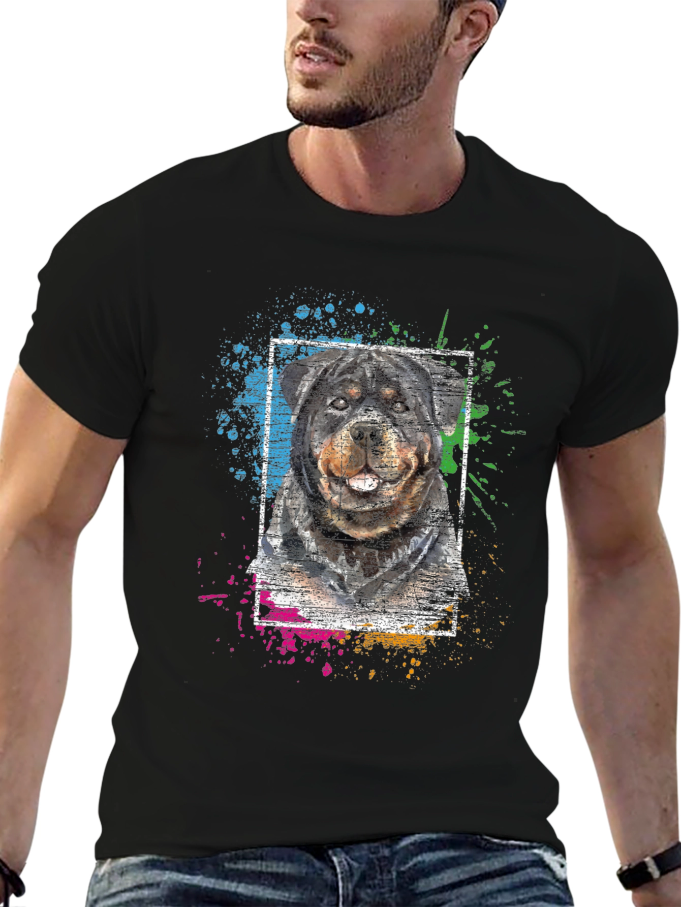 Rottweiler Dog Graphic Print Black T-Shirt