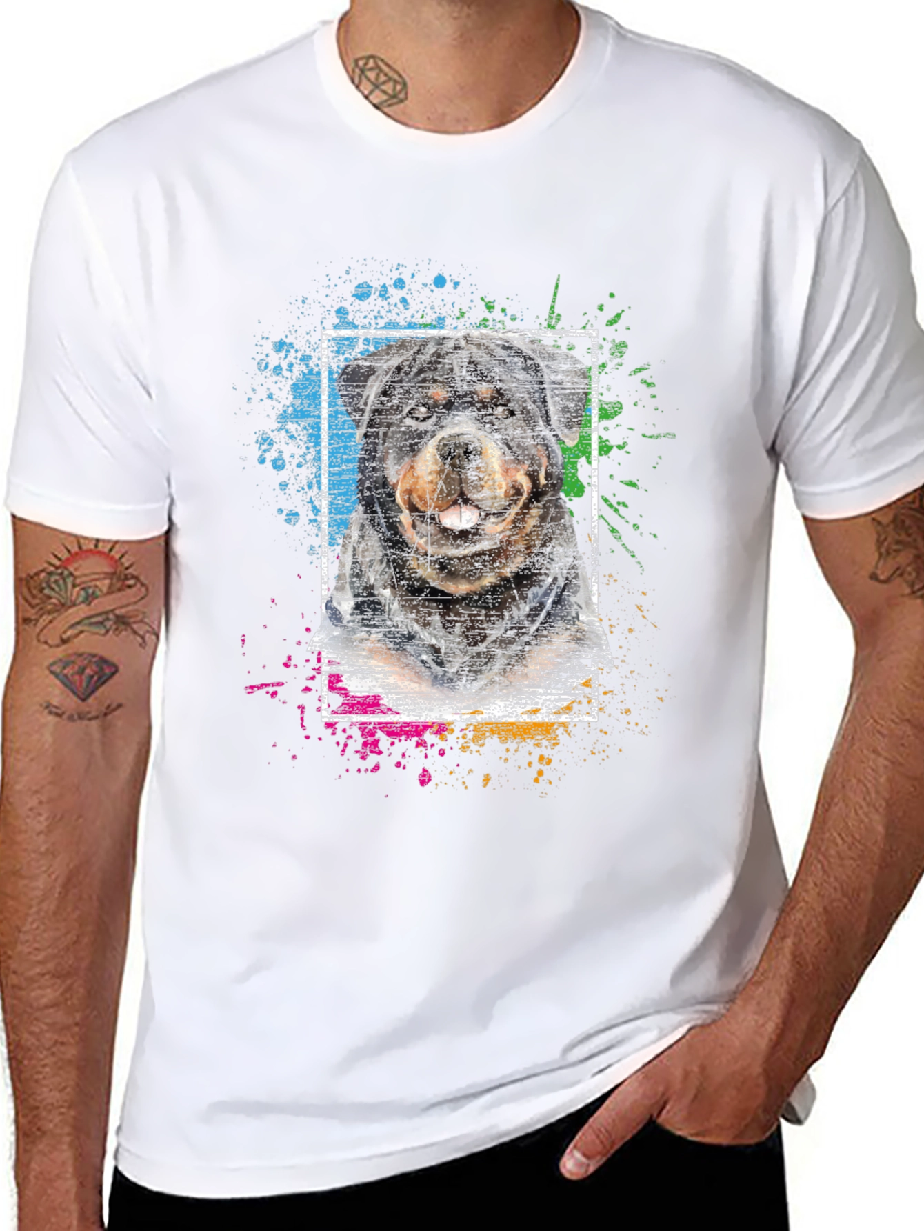 Rottweiler Dog Graphic Print Black T-Shirt