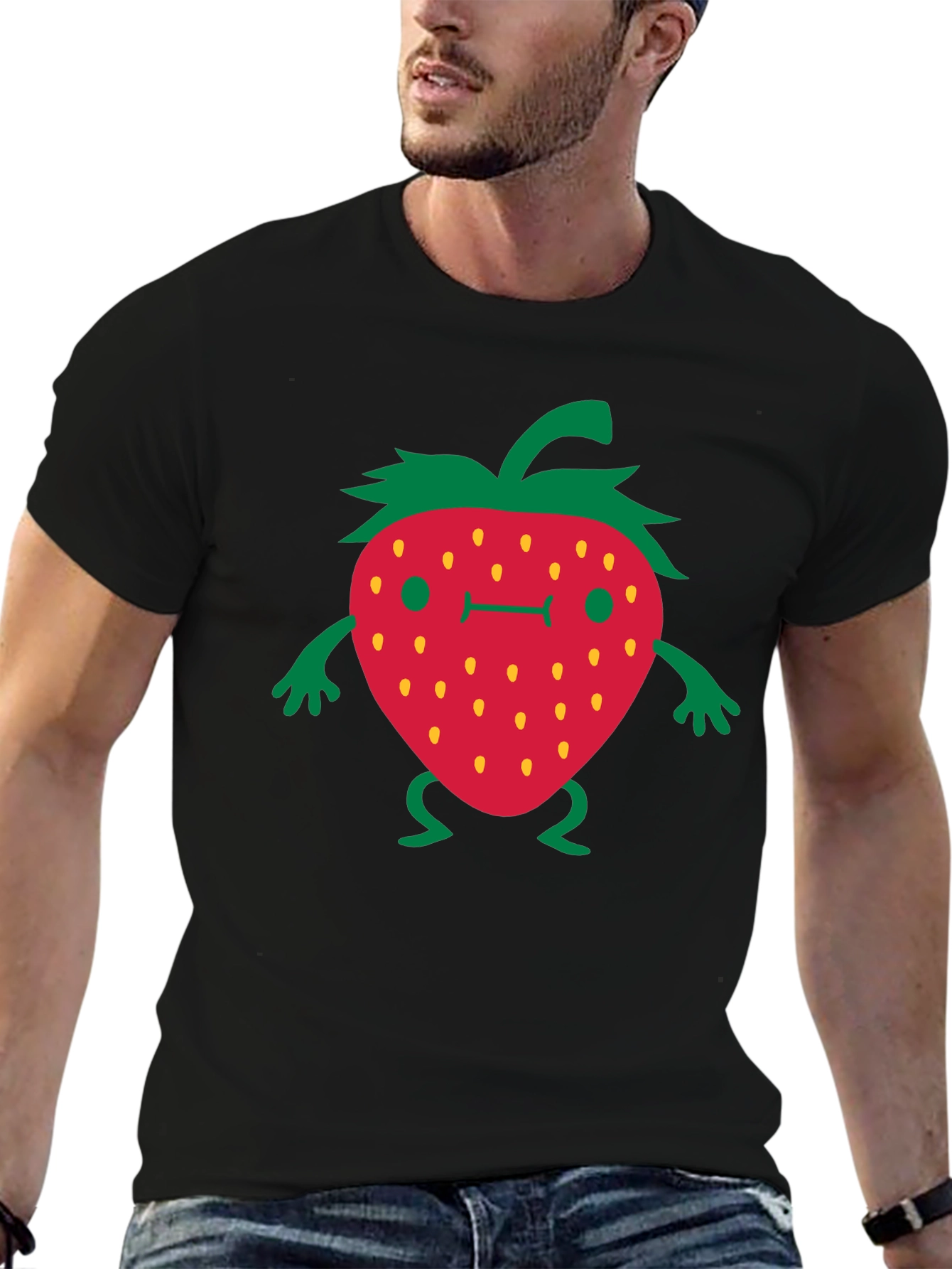 Funny Strawberry Cartoon Black T-Shirt