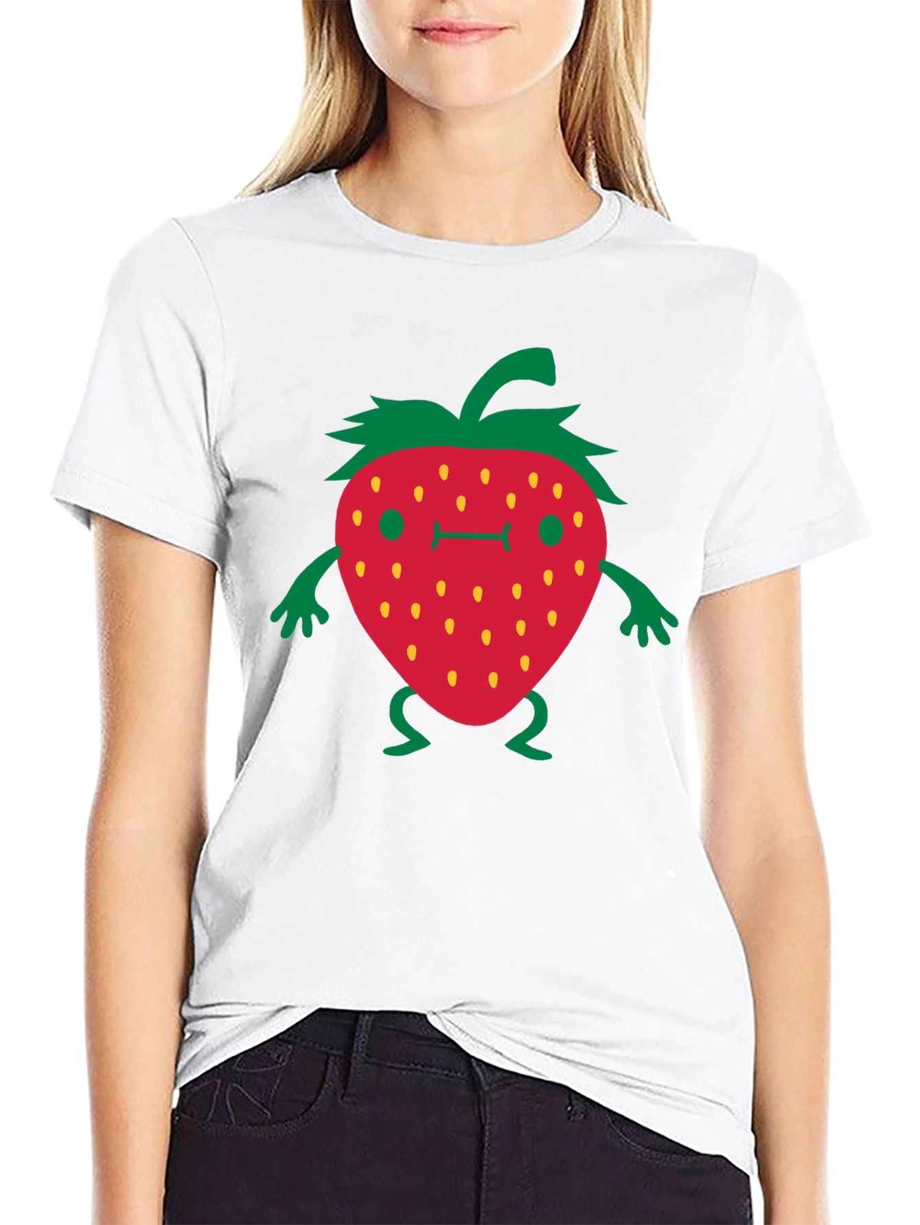 Funny Strawberry Cartoon Black T-Shirt