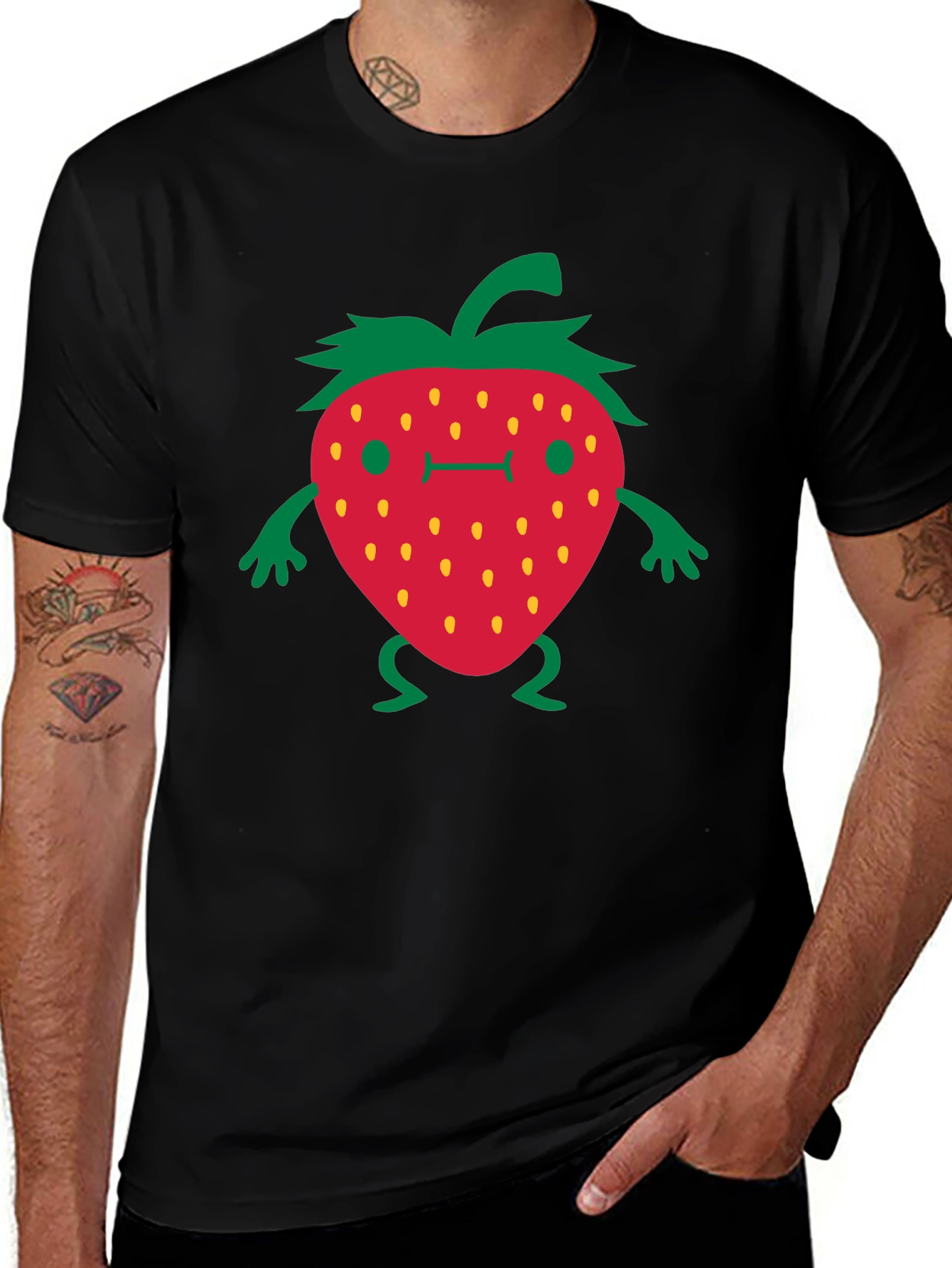 Funny Strawberry Cartoon Black T-Shirt