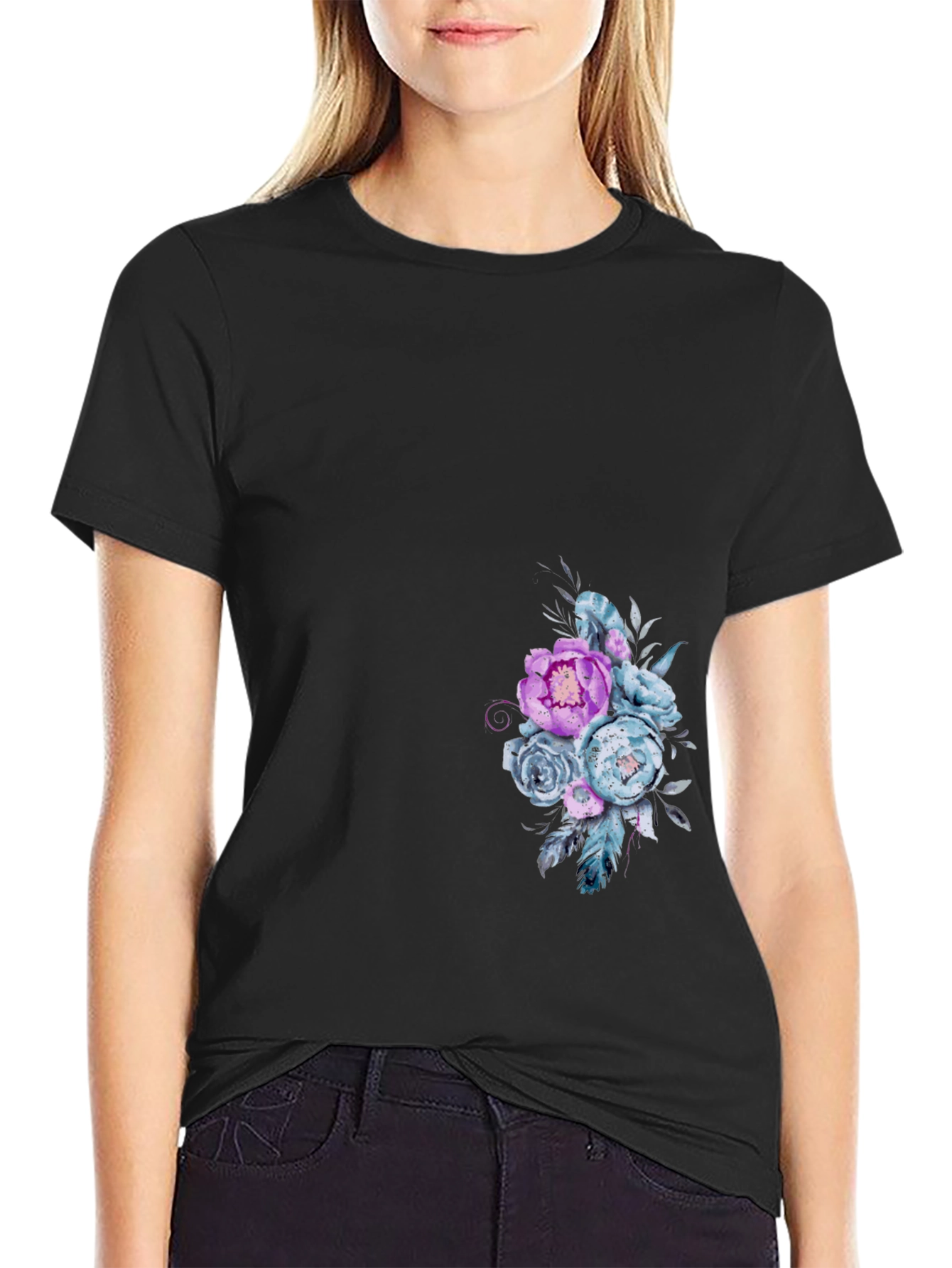 Floral Graphic Black Tee