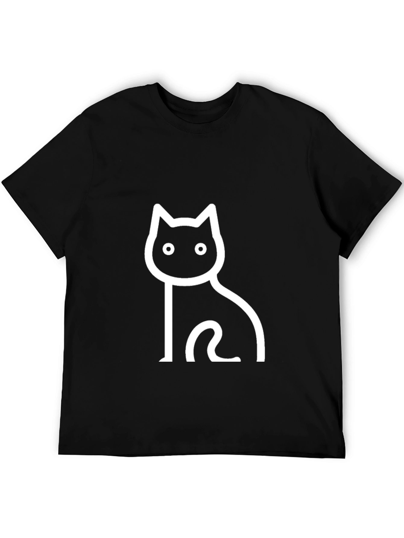 Black Cat Outline Graphic T-Shirt - Casual Wear
