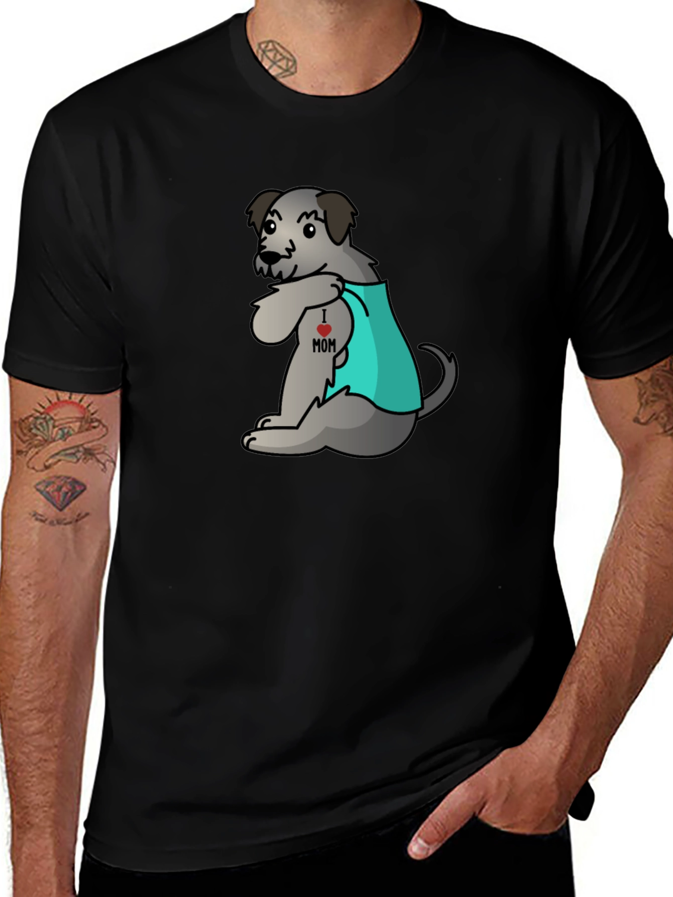 Dog I Love Mom Tattoo Black T-Shirt