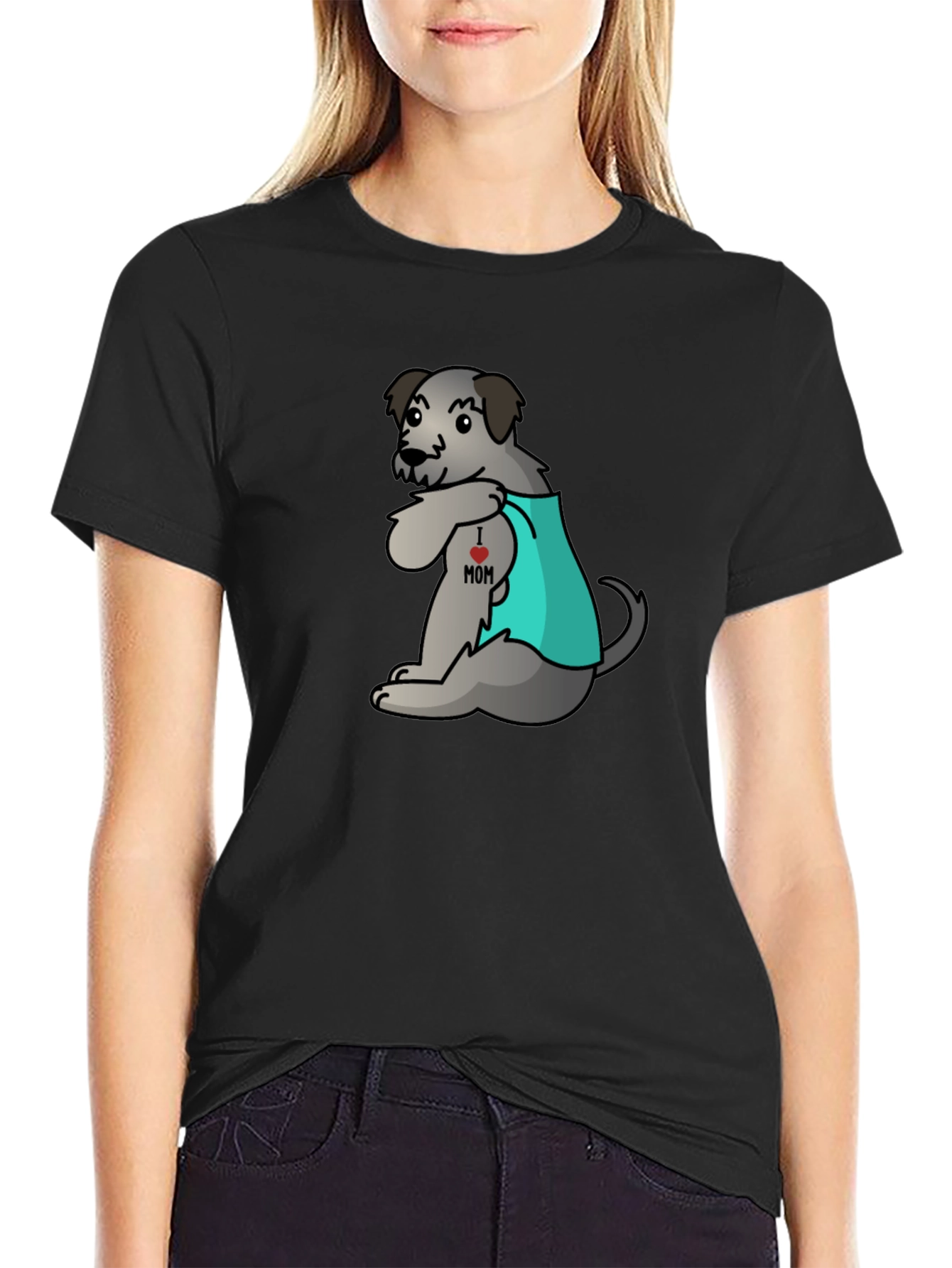 Dog I Love Mom Tattoo Black T-Shirt
