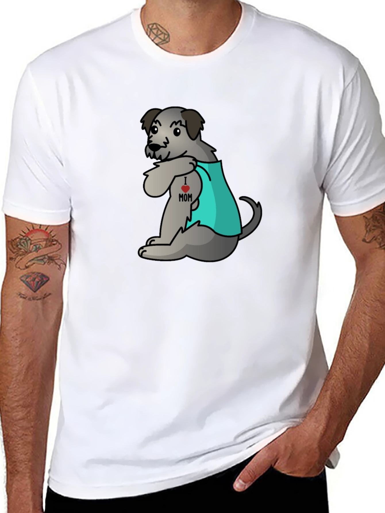 Dog I Love Mom Tattoo Black T-Shirt