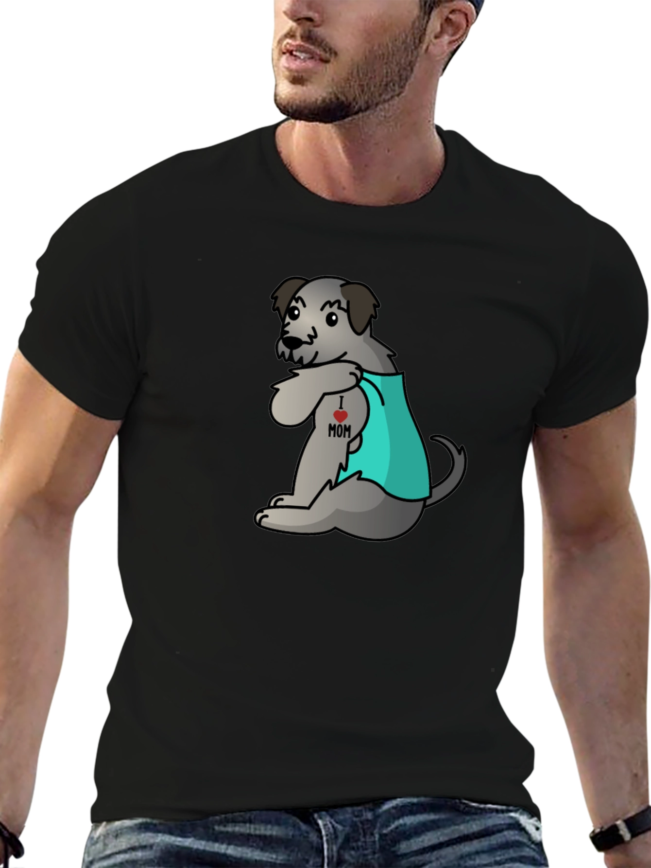 Dog I Love Mom Tattoo Black T-Shirt