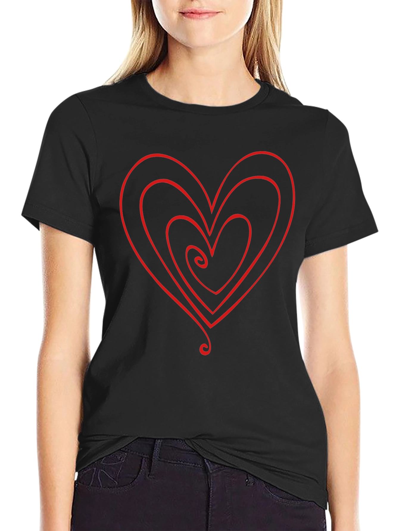 Heart Spiral Graphic Black Tee - Modern Style