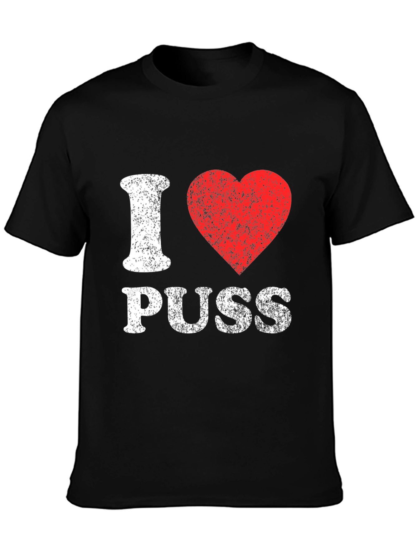 I Love Puss Graphic Tee - Black Cotton T-Shirt