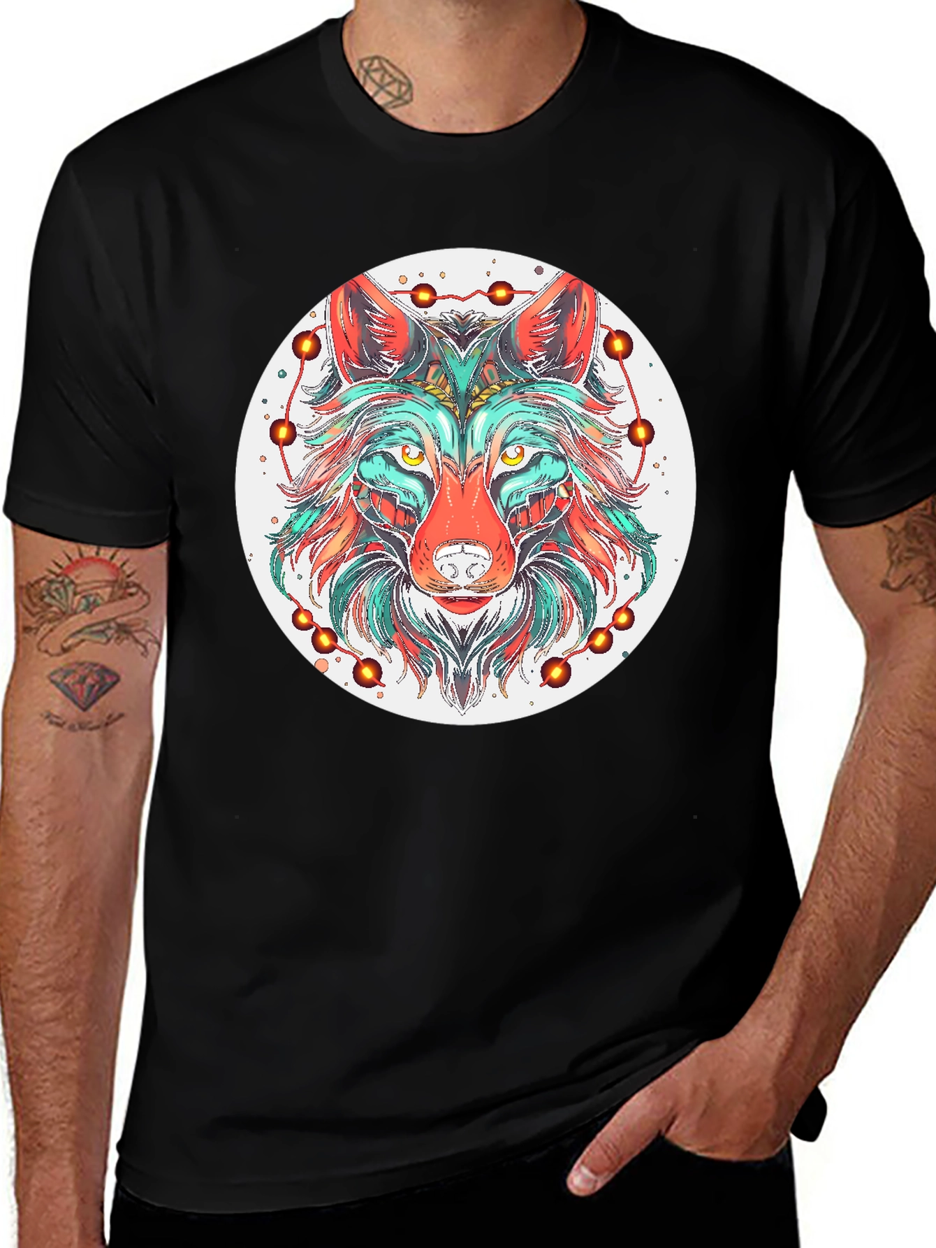 Wolf Mandala Graphic Tee - Stylish Black T-Shirt