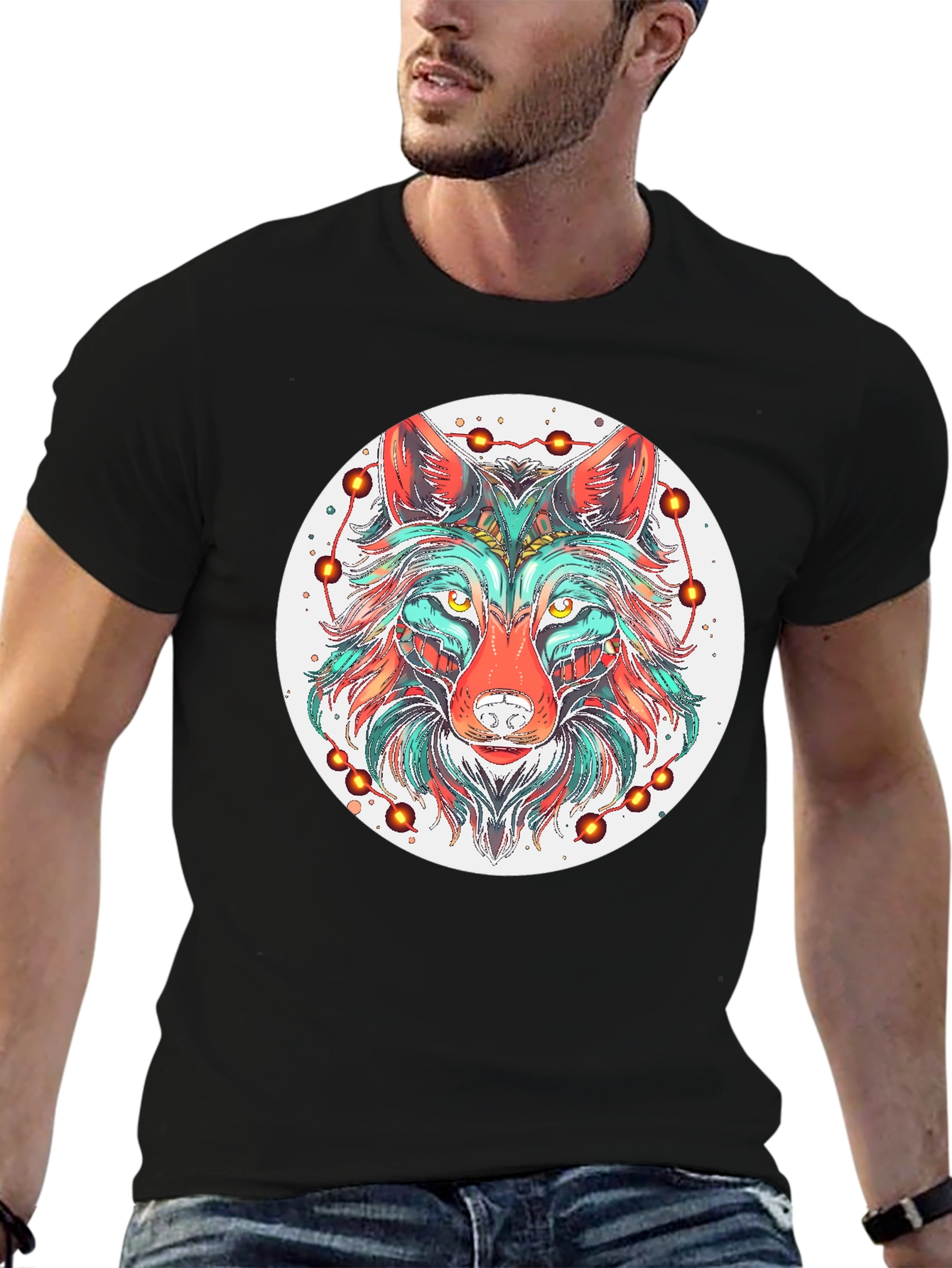 Wolf Mandala Graphic Tee - Stylish Black T-Shirt