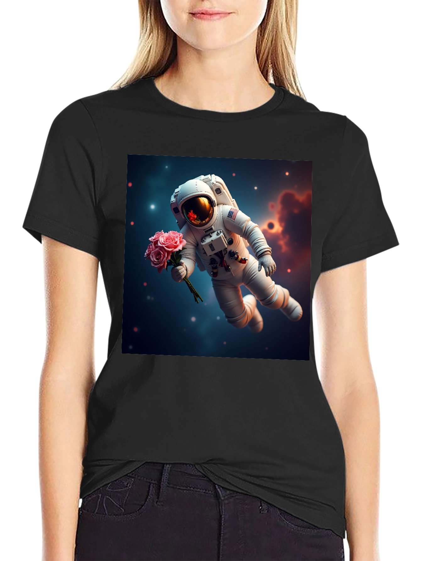 Astronaut with Roses Graphic T-Shirt