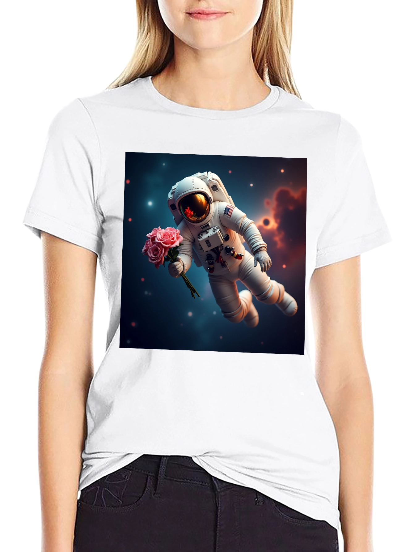 Astronaut with Roses Graphic T-Shirt