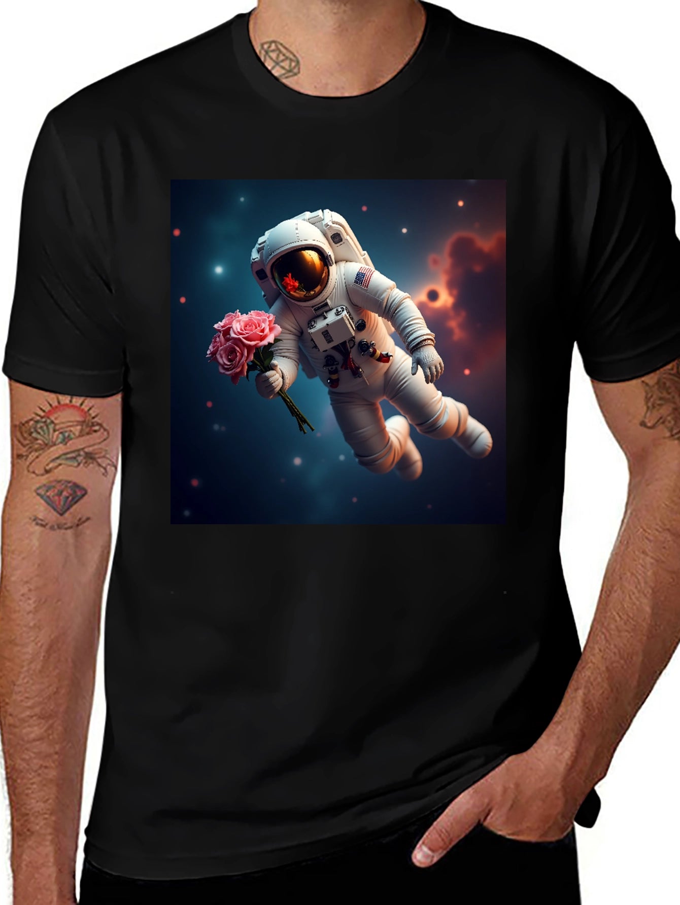 Astronaut with Roses Graphic T-Shirt