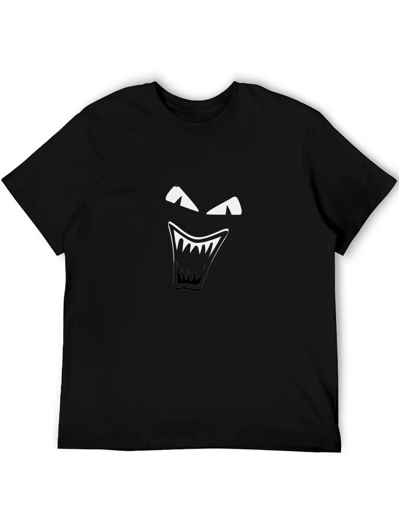 Mens Black T-Shirt with Graphic Monster Face