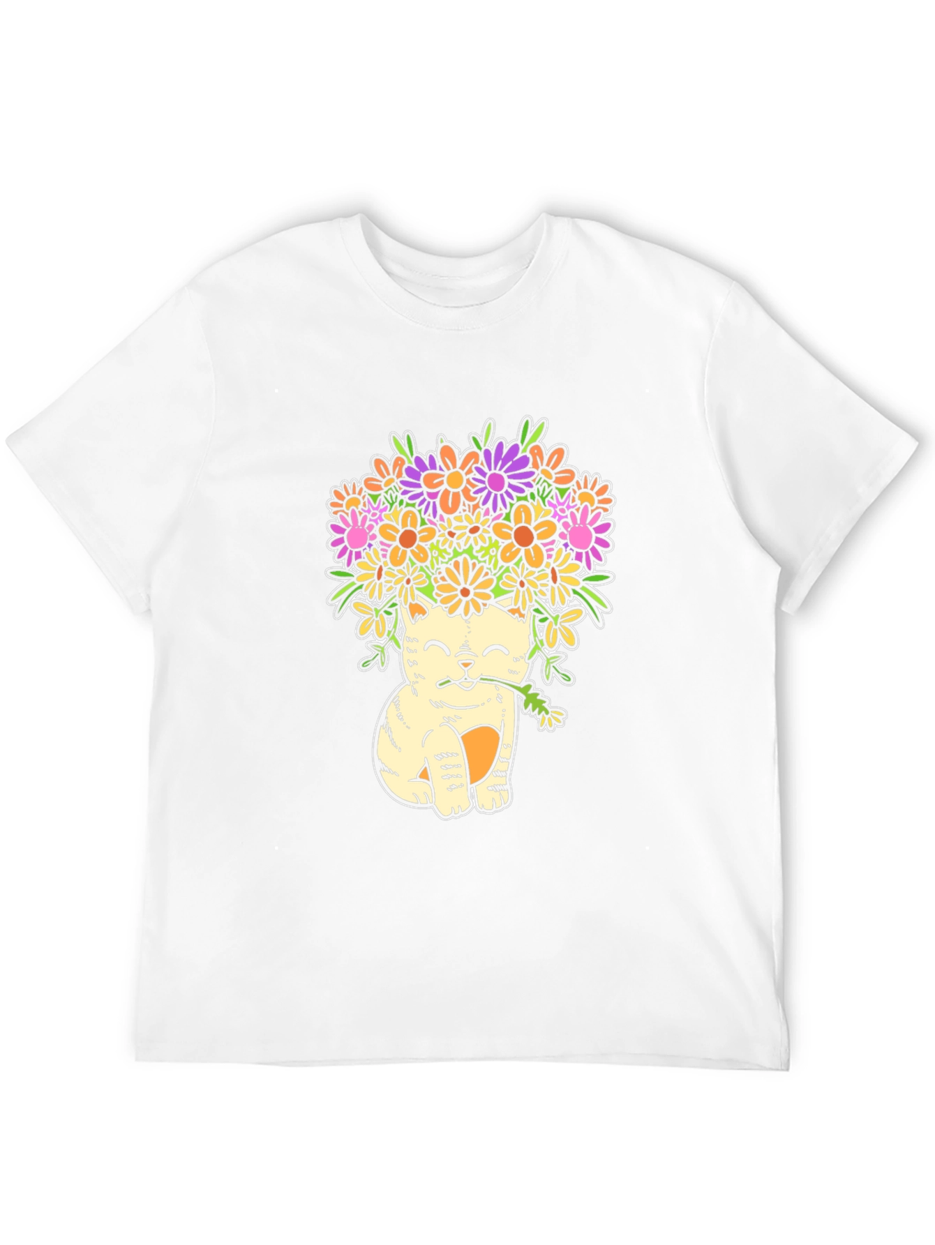 Cat with Flowers Graphic T-Shirt