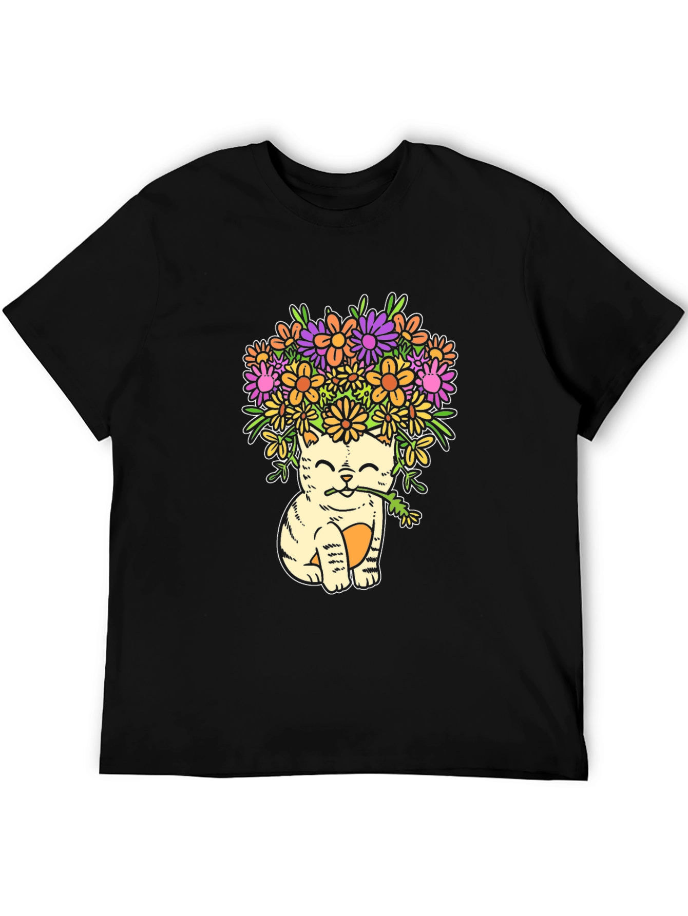 Cat with Flowers Graphic T-Shirt