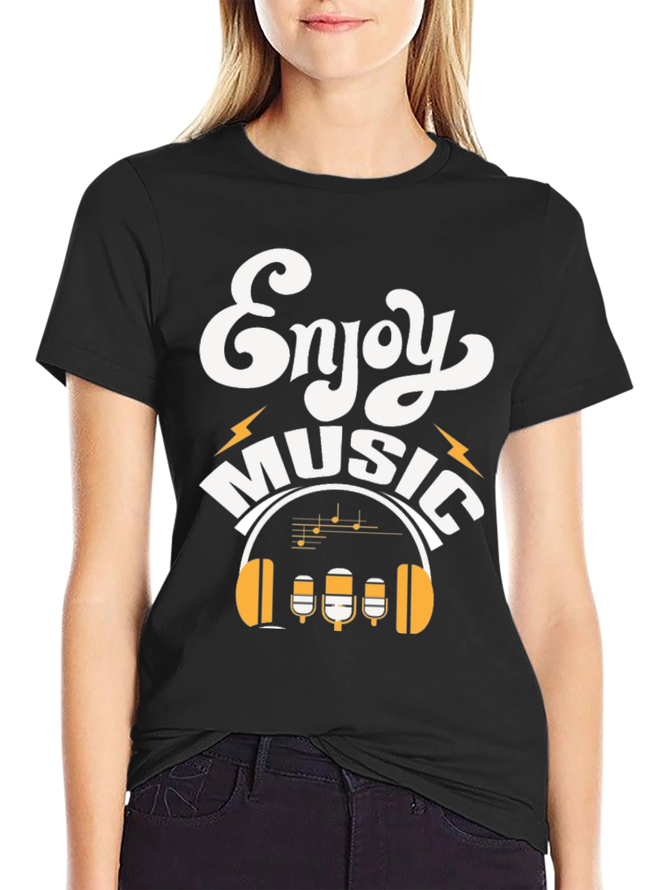 Enjoy Music Graphic Print Crew Neck T-Shirt