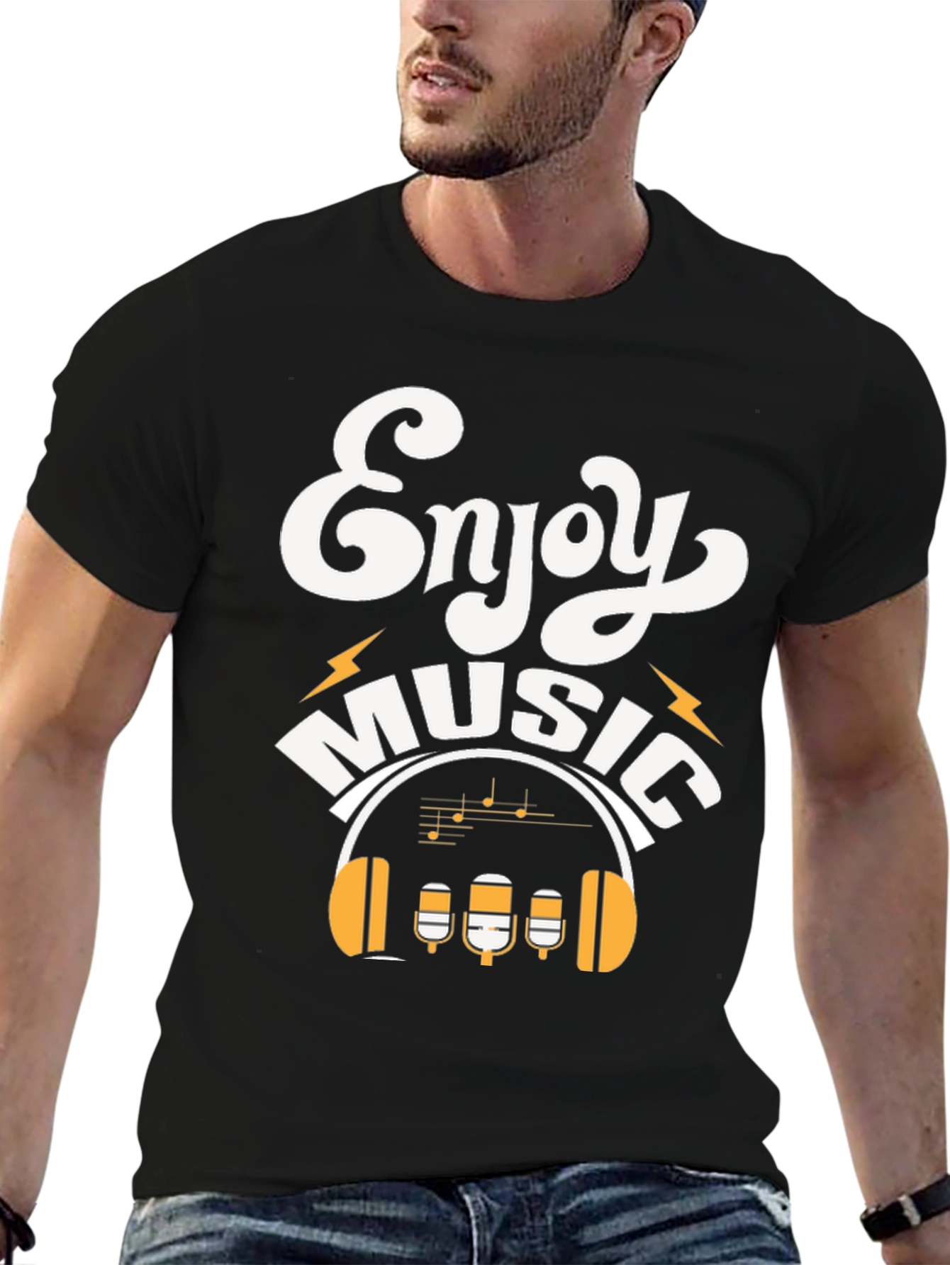 Enjoy Music Graphic Print Crew Neck T-Shirt