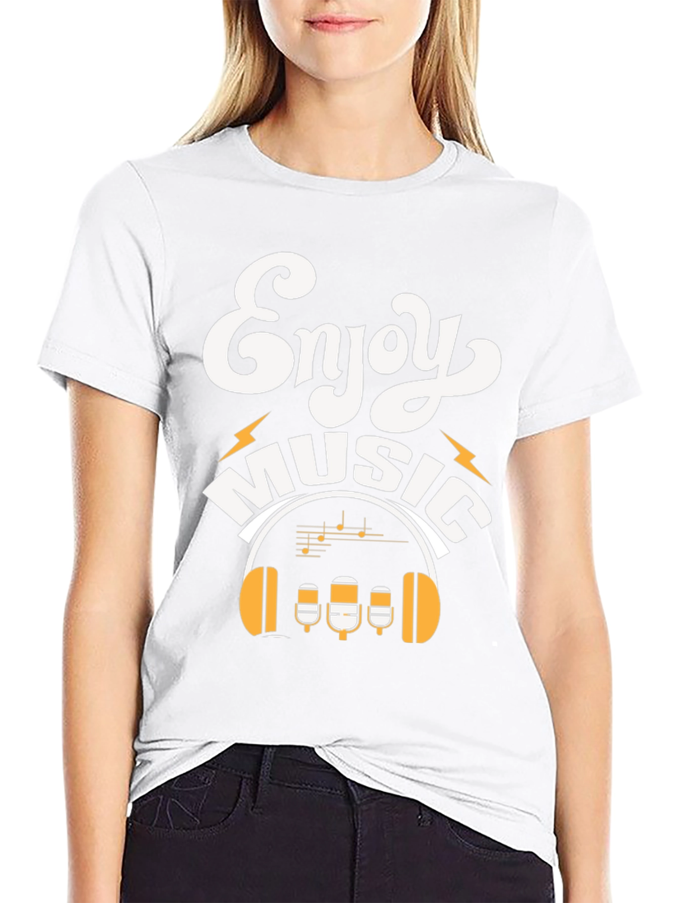 Enjoy Music Graphic Print Crew Neck T-Shirt