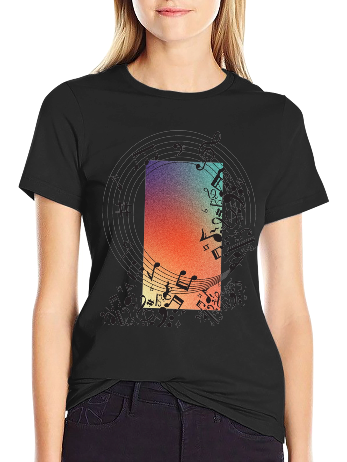 Music Note Graphic Tee - Black Casual T-Shirt
