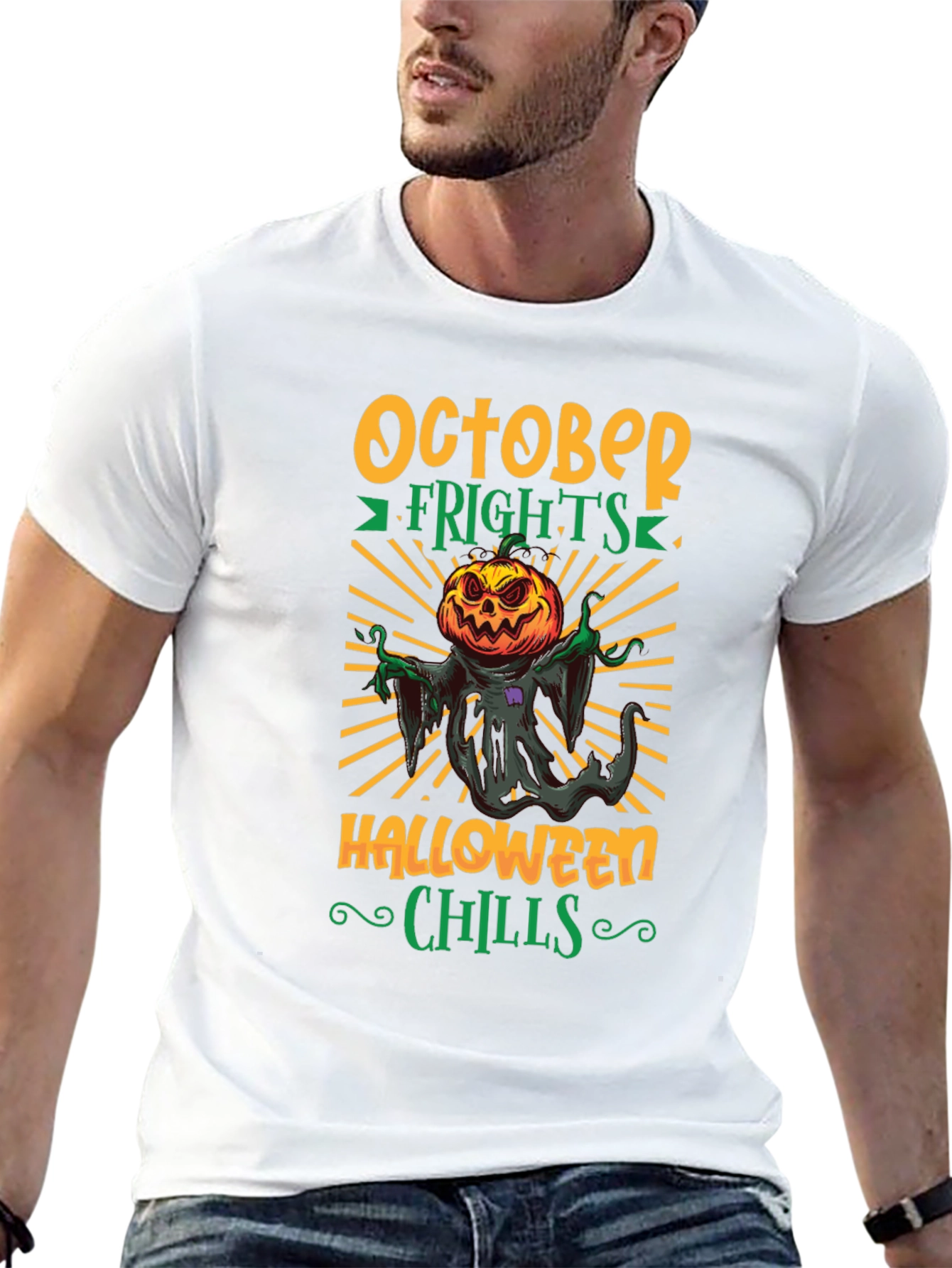 October Frights Halloween Chills Black Graphic Tee