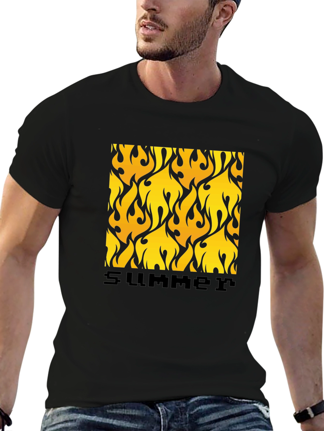 Summer Flame Tee - Bold Graphic Print Black T-Shirt