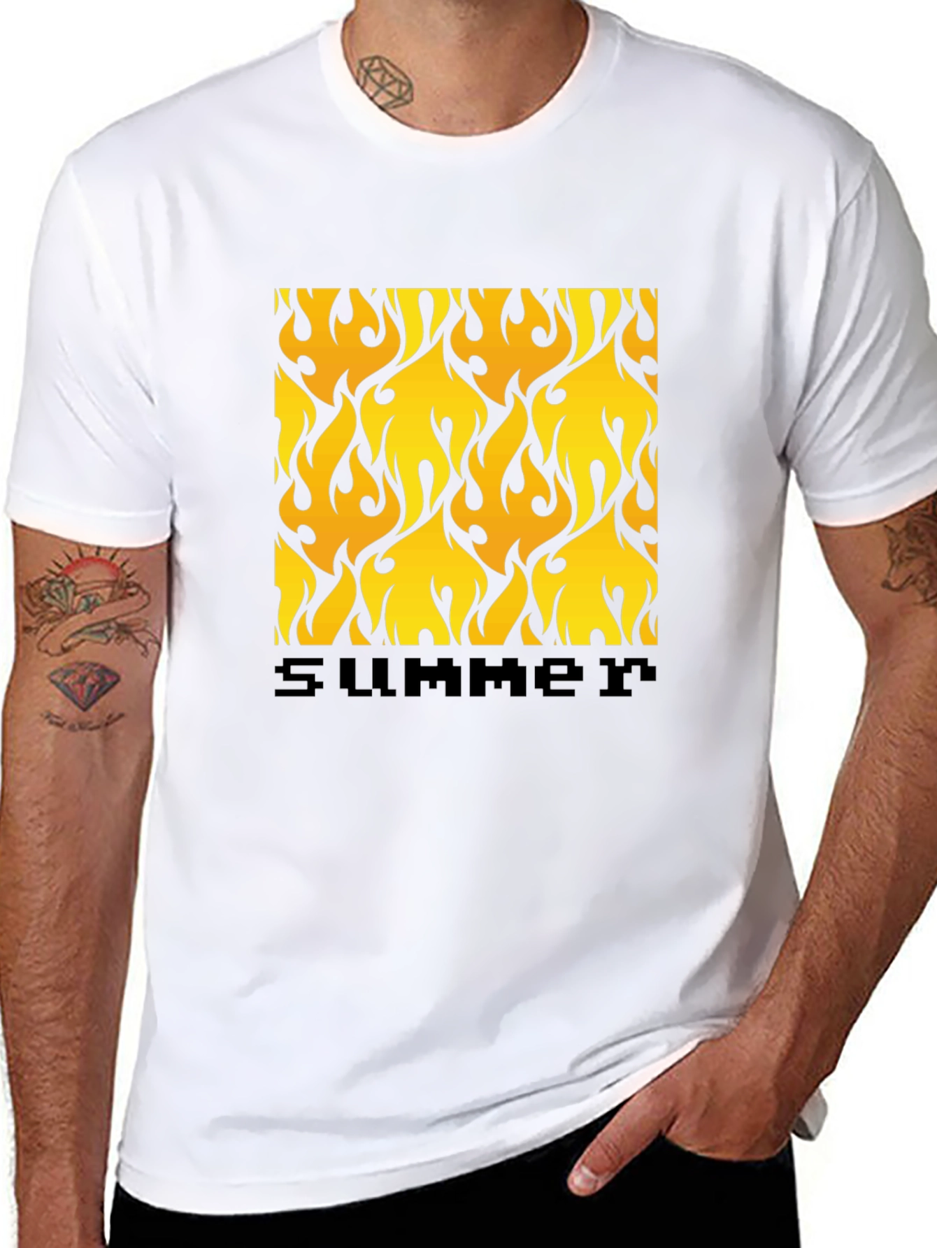 Summer Flame Tee - Bold Graphic Print Black T-Shirt