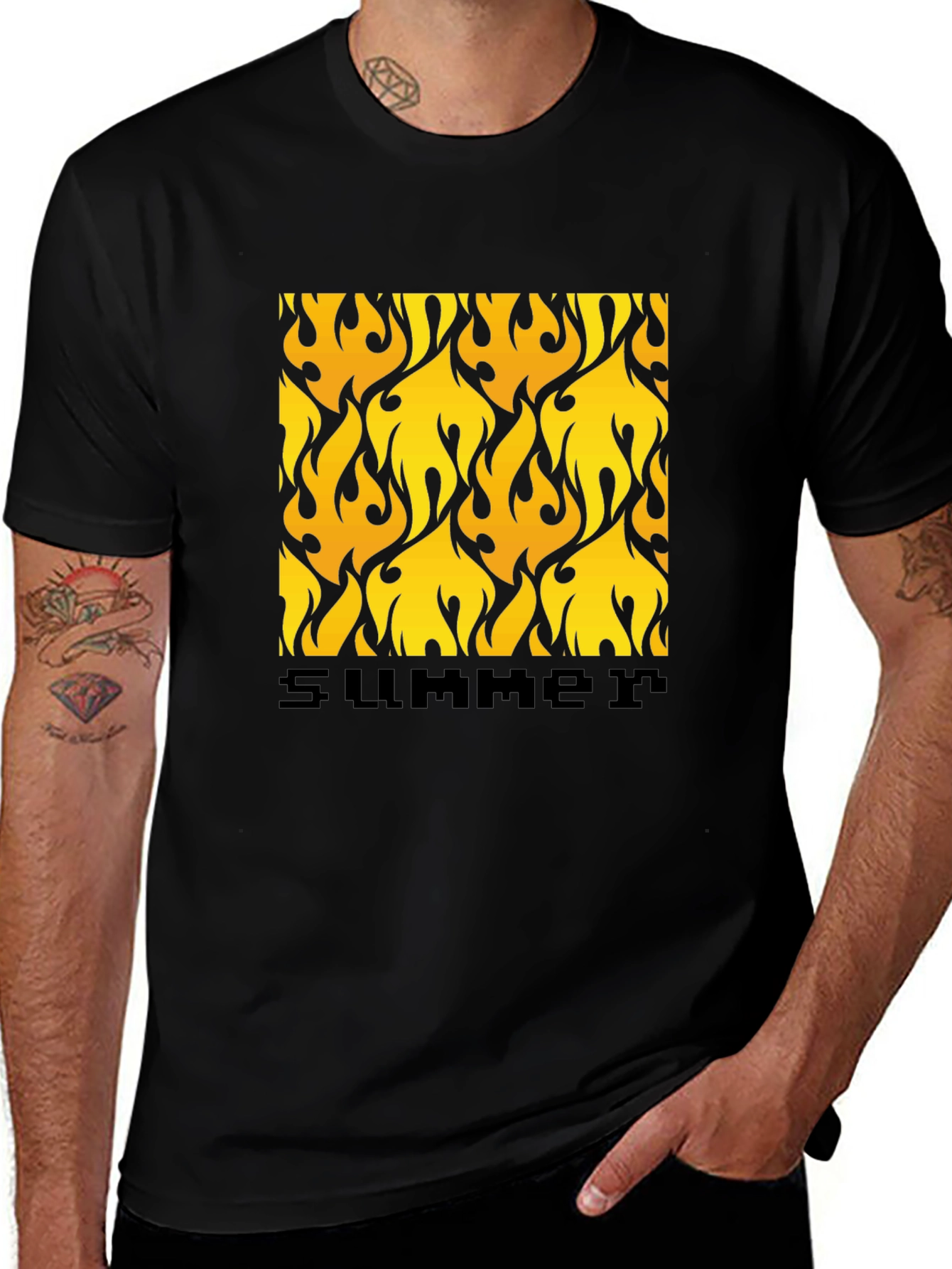 Summer Flame Tee - Bold Graphic Print Black T-Shirt