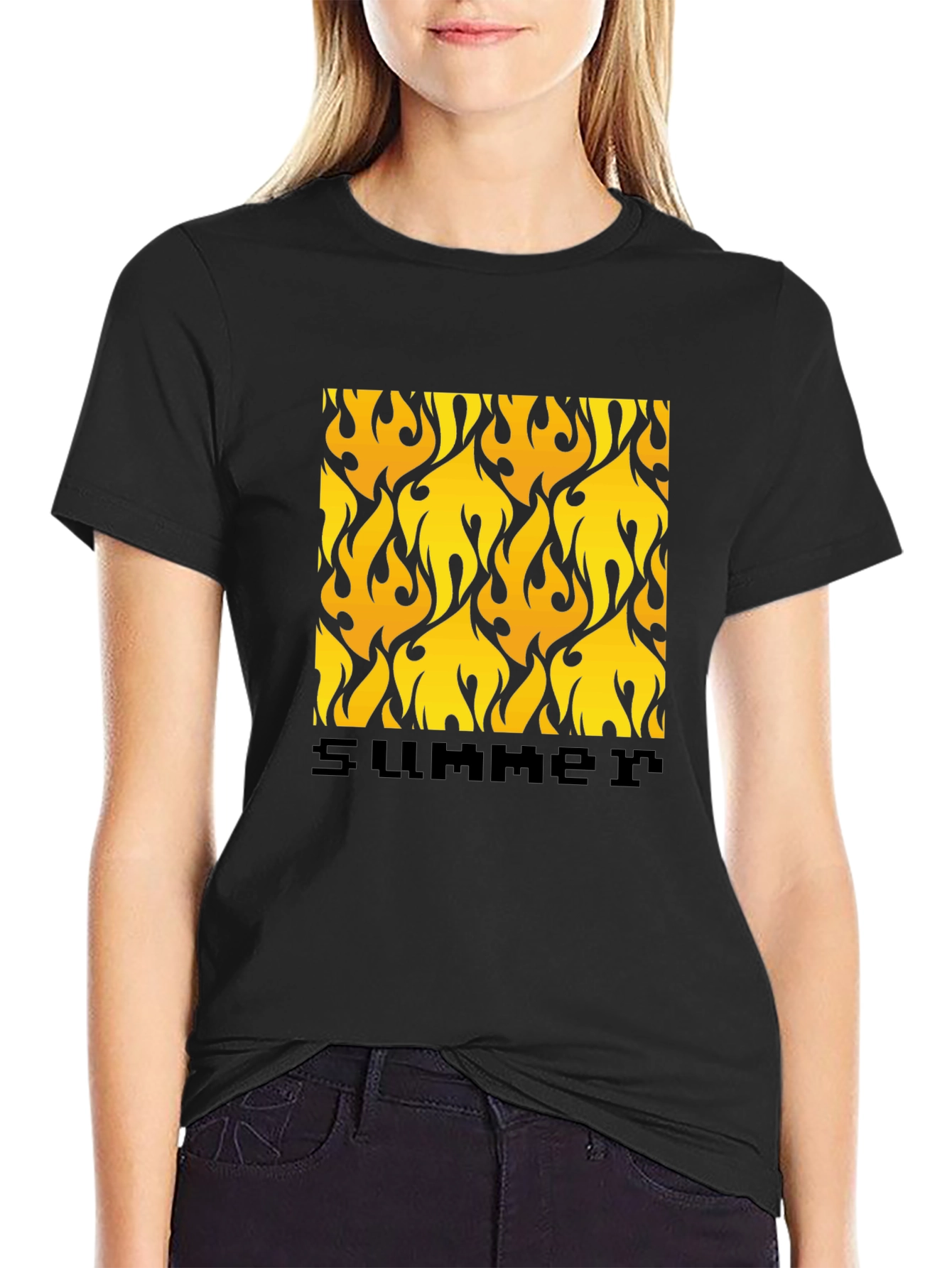 Summer Flame Tee - Bold Graphic Print Black T-Shirt