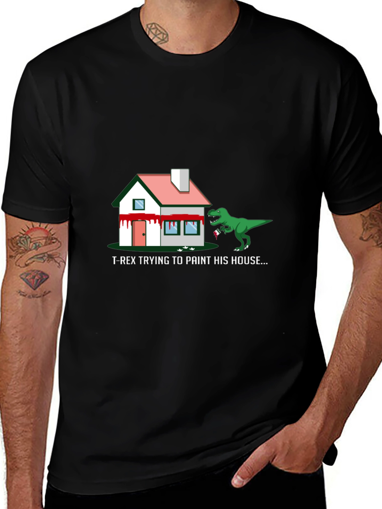 T-Rex Painting House Graphic Tee - Funny Dinosaur Shirt