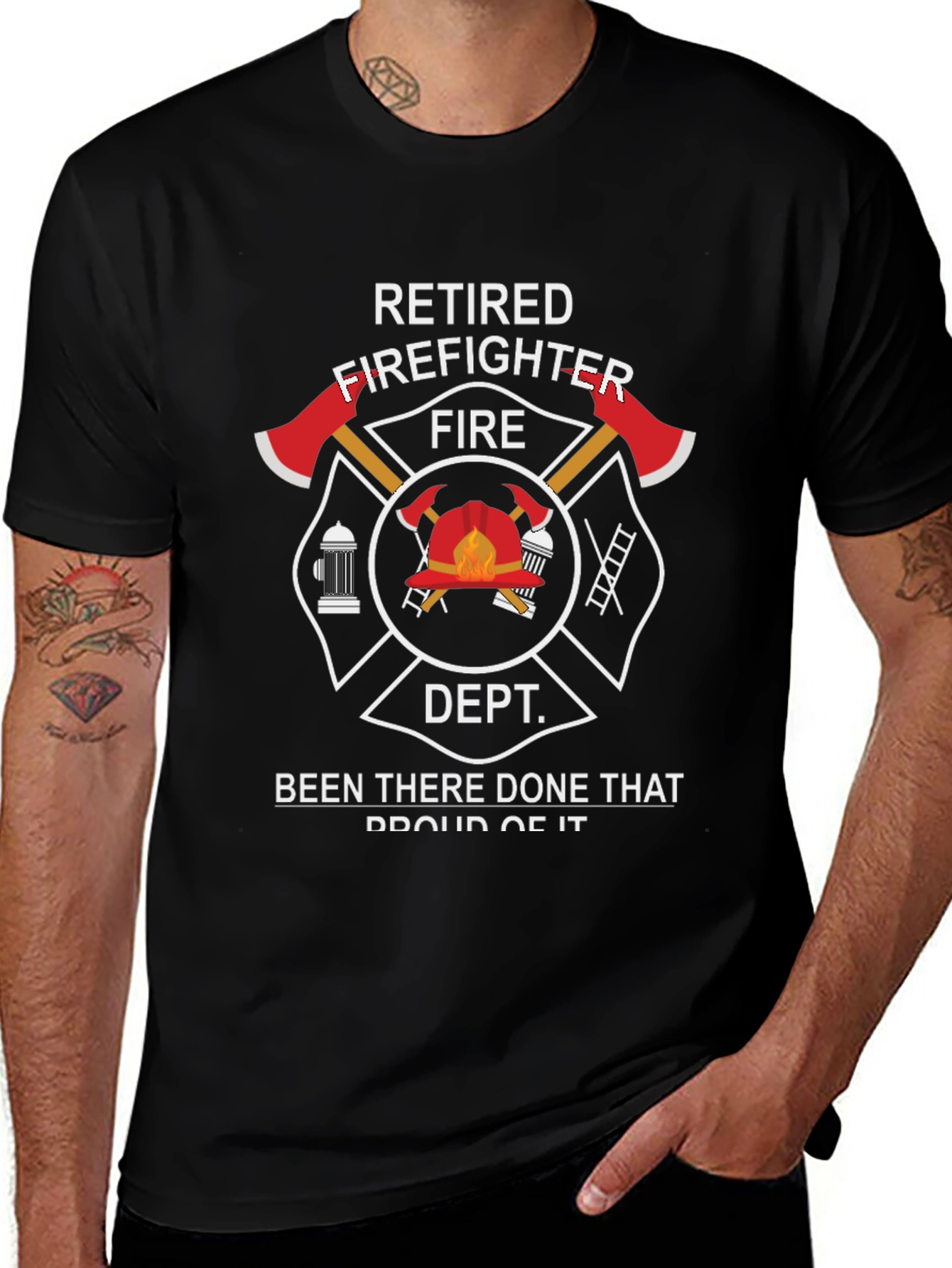 Retired Firefighter Black Graphic T-Shirt