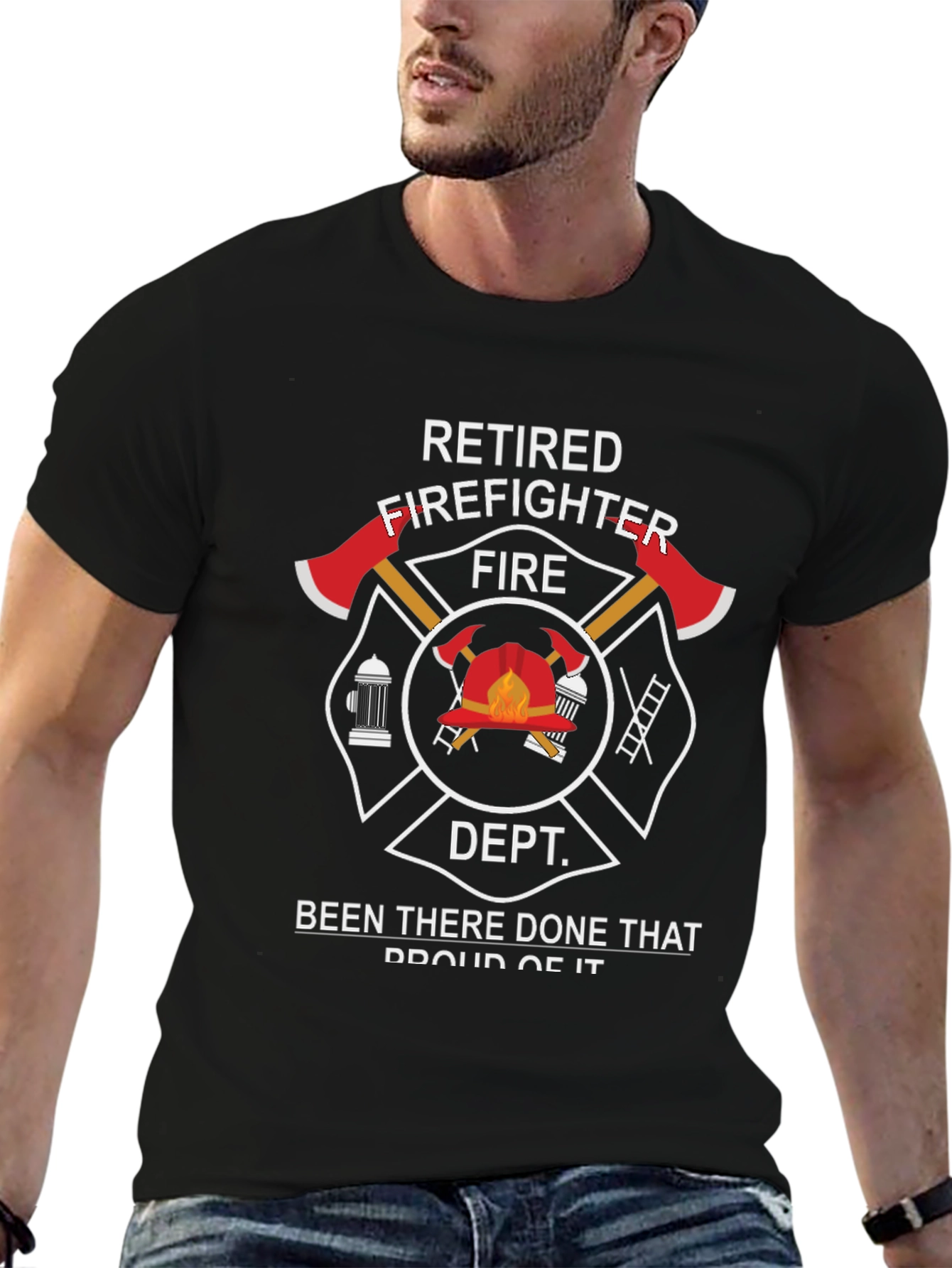 Retired Firefighter Black Graphic T-Shirt